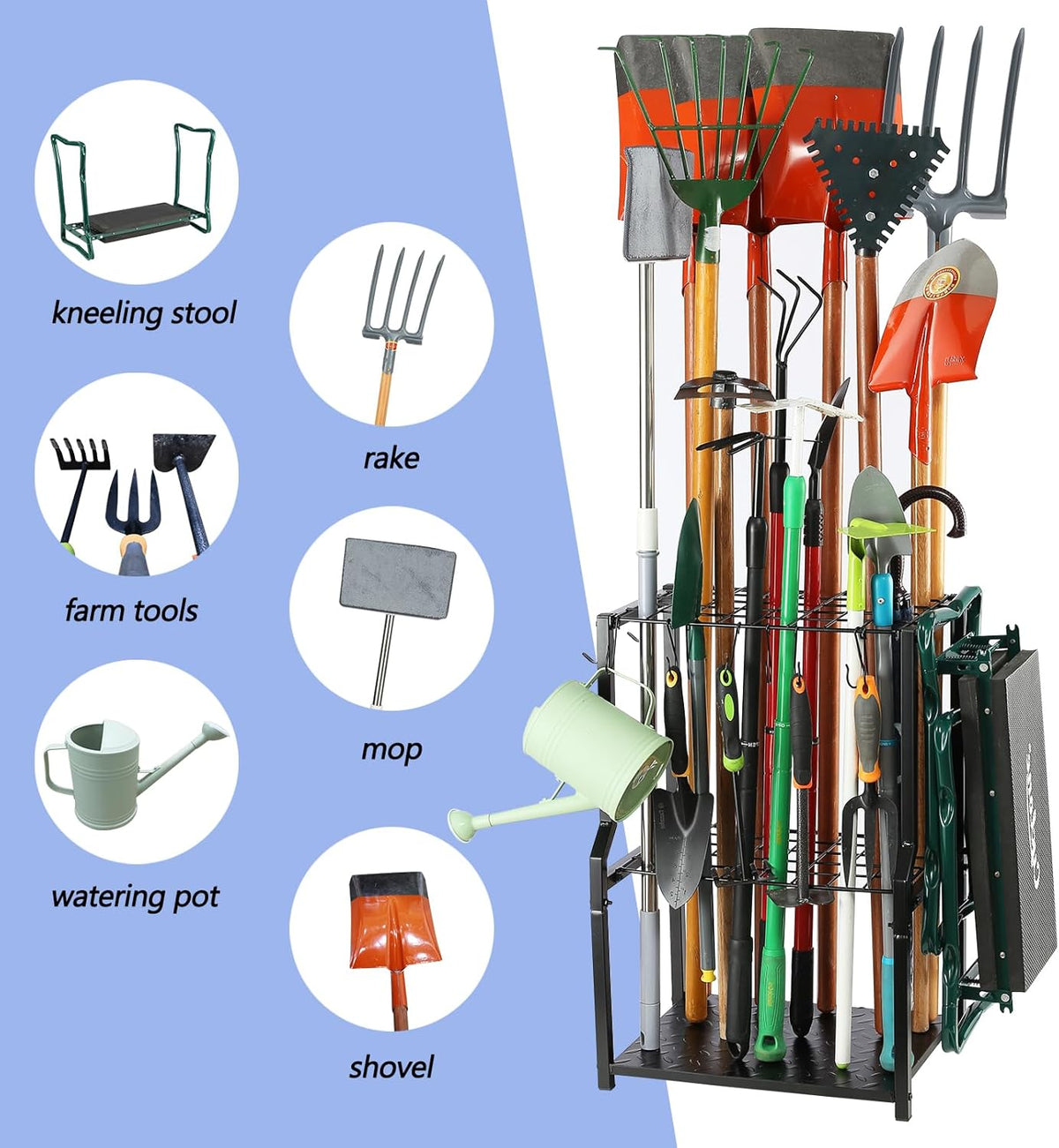 Garden Tool Organizer,Yard Tool Rack Heavy Duty,Free Standing for Garage Corner,Garage