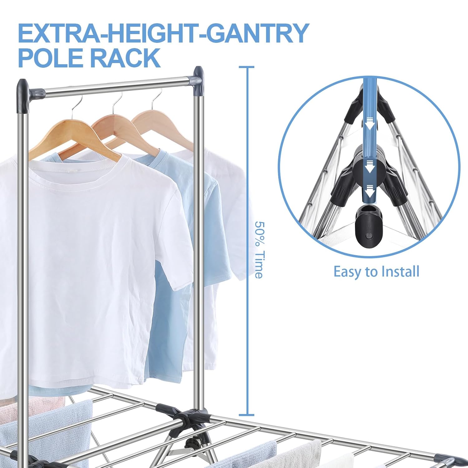 APEXCHASER Clothes Drying Rack, Foldable 2-Level Drying Racks with High Hanger, Metal Laundry Stand