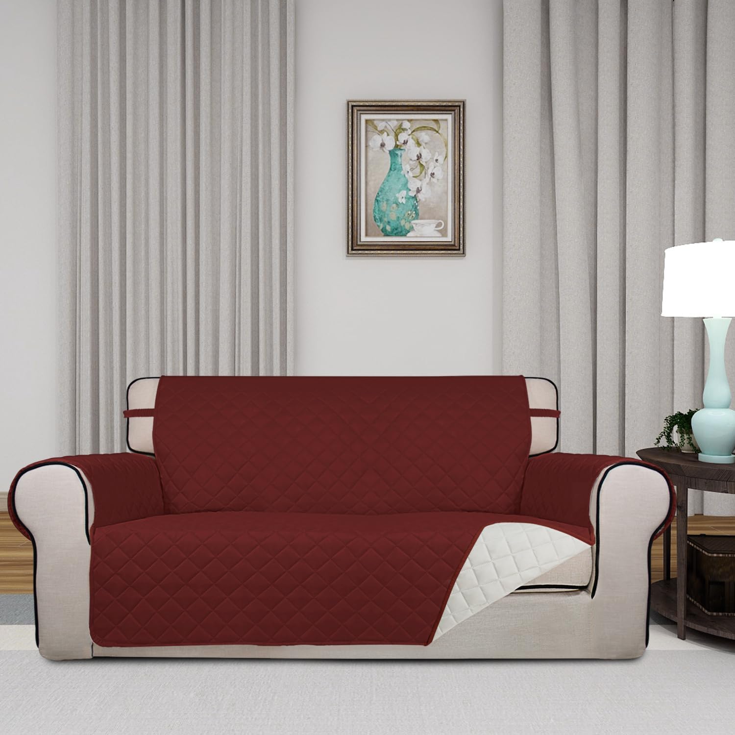 PureFit Reversible Quilted Sofa Cover, Water Resistant Furniture Protector, Washable Couch Cover