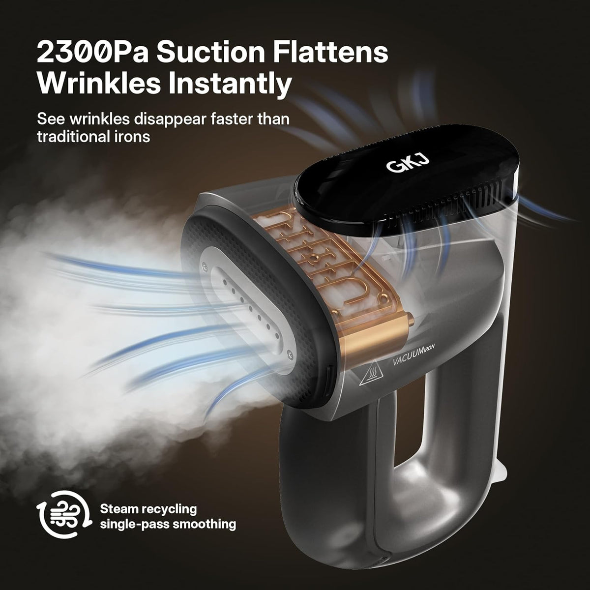 GKJ Steamer for Clothes, Handheld Vacuum Steamer 2300 Pa Suction, Portable Travel Steamers for