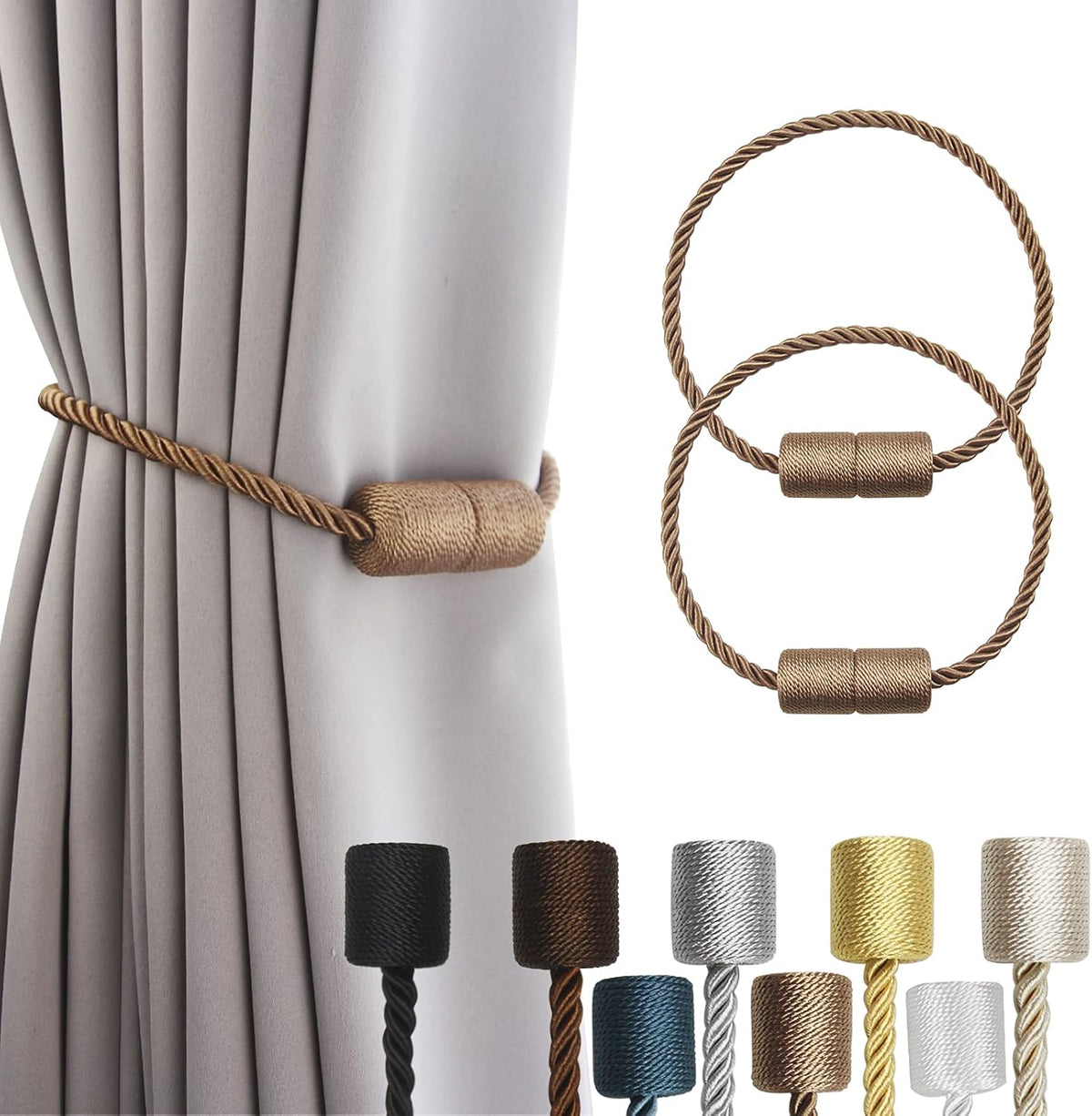2 Pack Strong Magnetic Curtain Tiebacks Outdoor Elegant Decorative Tie Backs Modern Rope Tiebacks