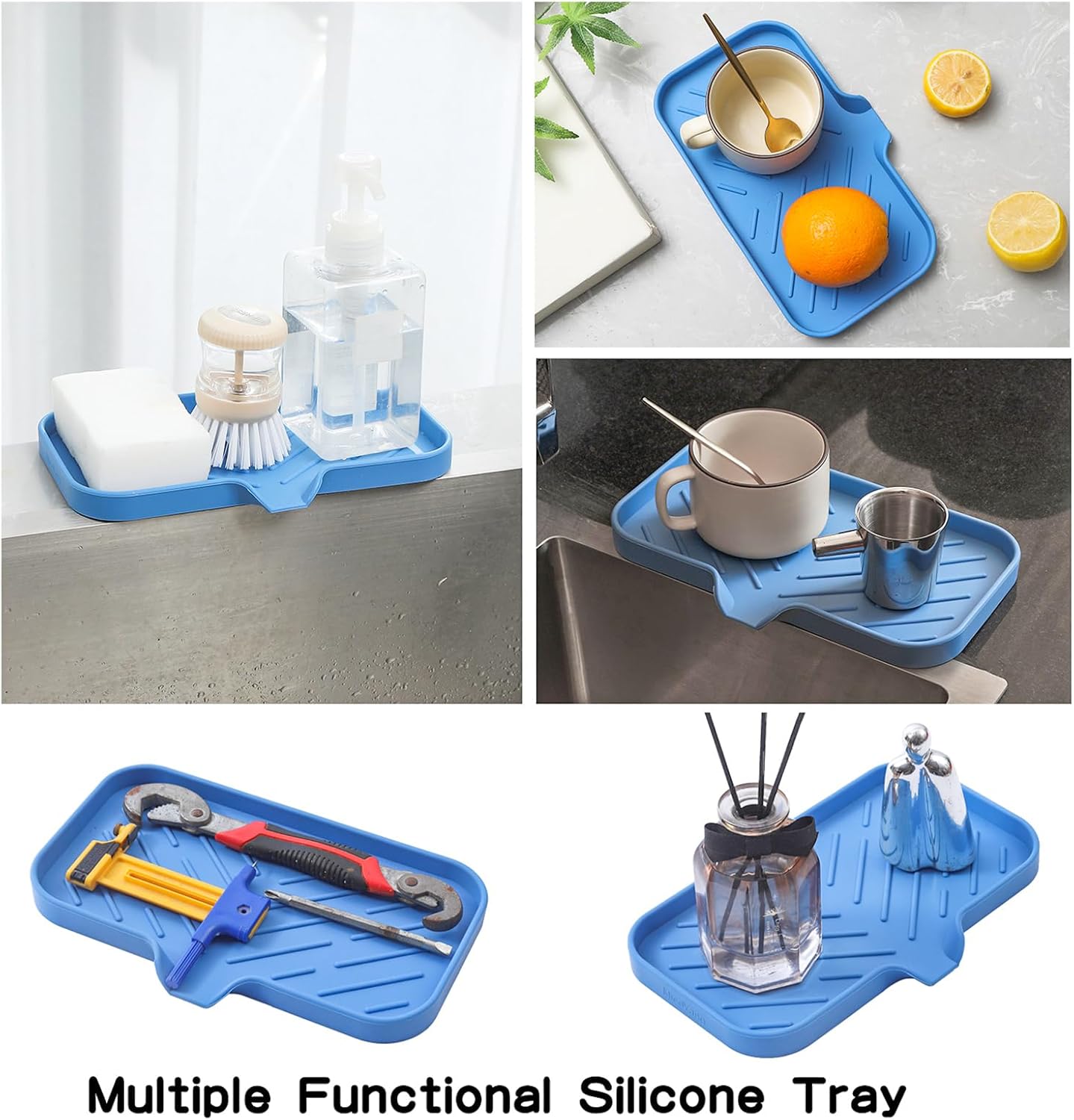 Silicone Bathroom Soap Dishes with Drain Spout Bathroom and Kitchen Sink Organizer,Sponge