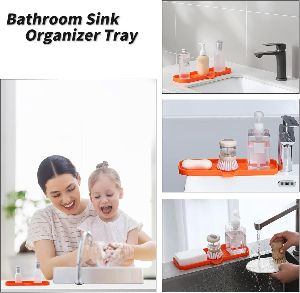 Silicone Bathroom Soap Dishes with Drain Spout-Bathroom and Kitchen Sink Organizer,Sponge