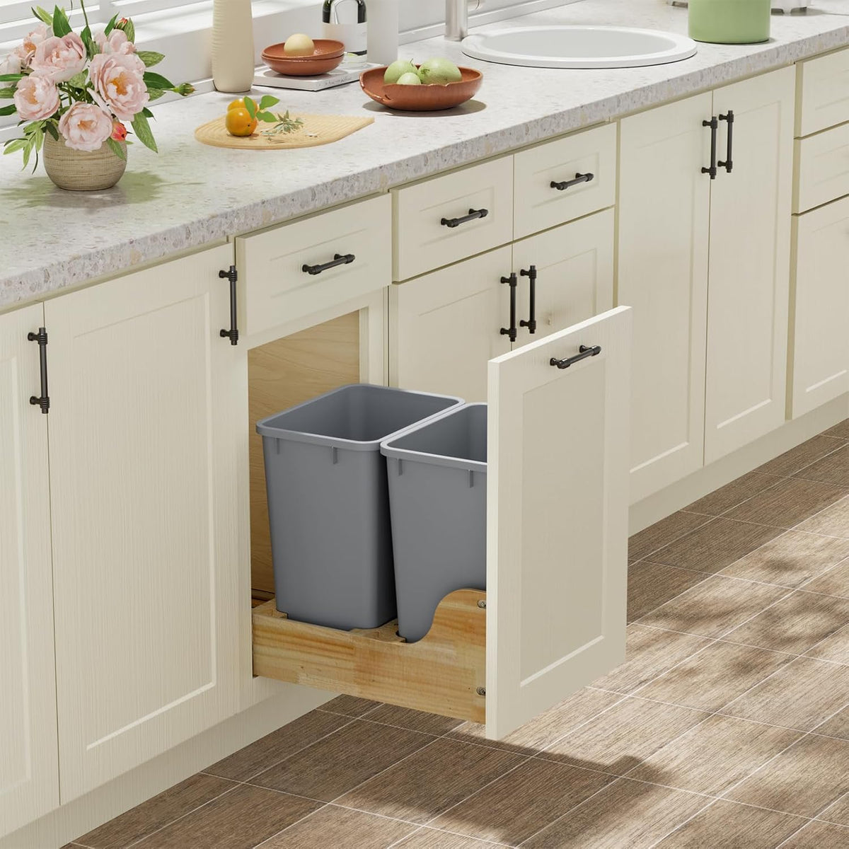 ROOMTEC Lightweight and Durable Slim Trash Can, 35QT Kitchen Trash Can, Lightweight and Sturdy Slim