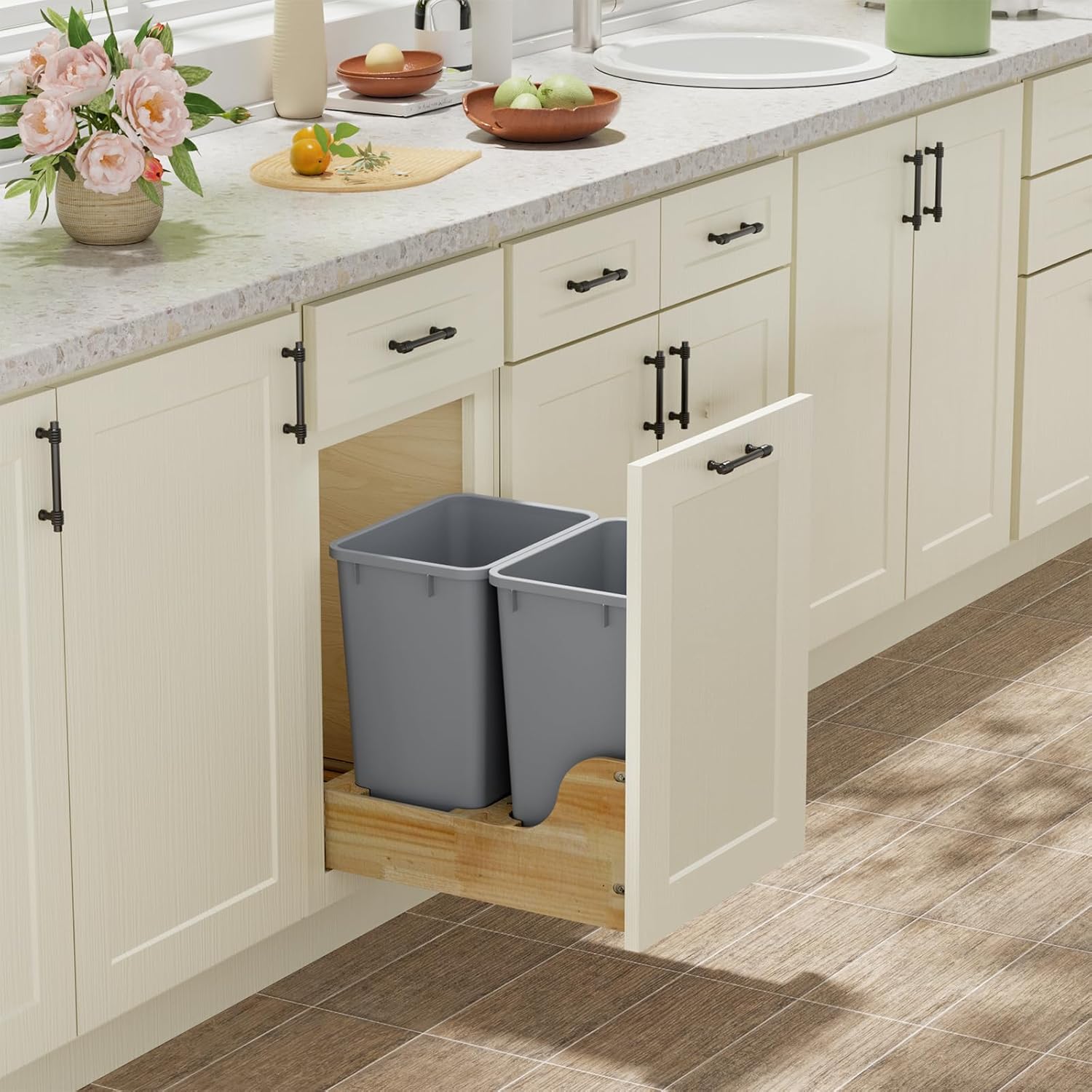 ROOMTEC Lightweight and Durable Slim Trash Can, 35QT Kitchen Trash Can, Lightweight and Sturdy Slim