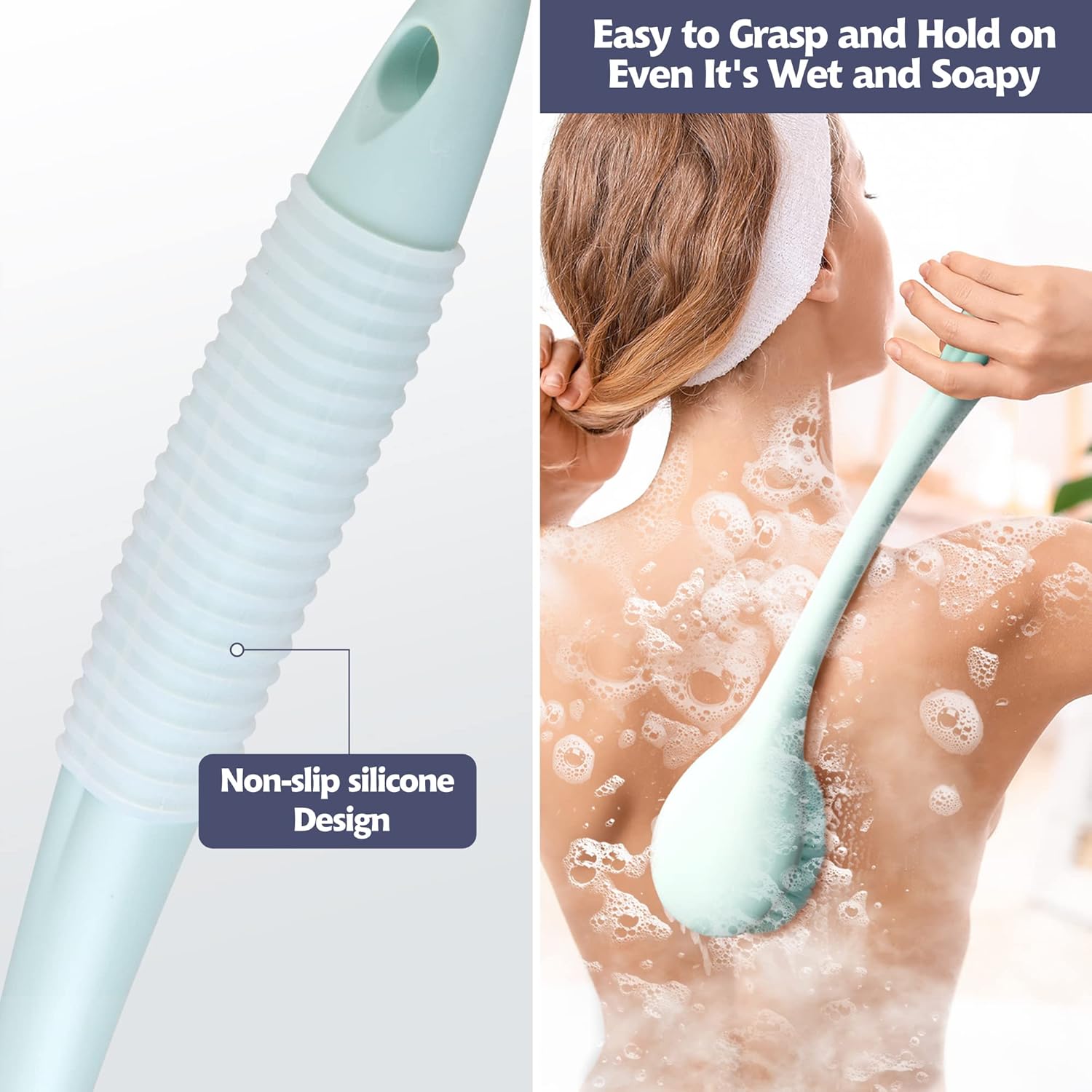 BEDELITE Back Scrubber for Shower - Long Handle Bath Brush (16.4 inches) with Soft Bristles