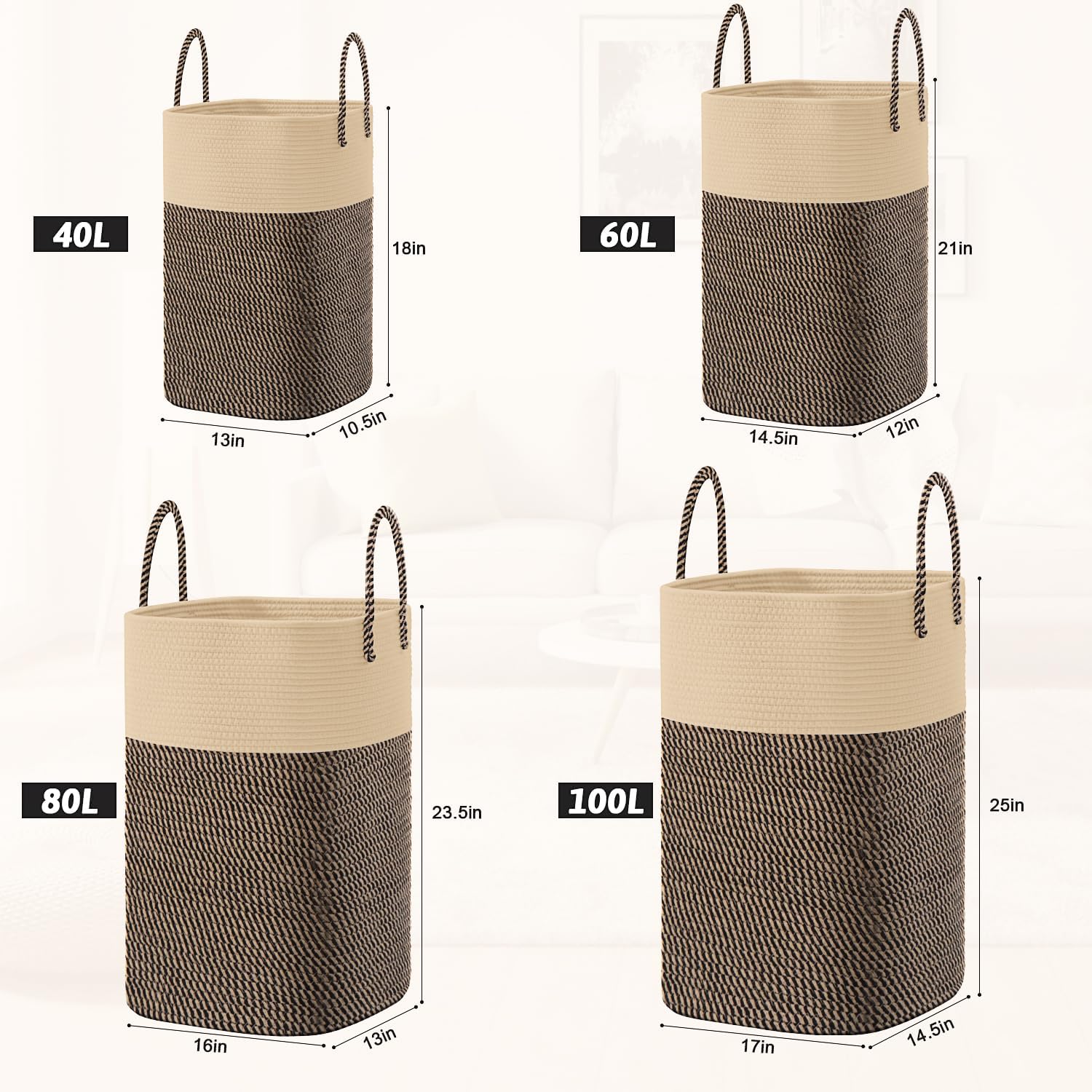 Laundry Basket,Woven Cotton Rope Laundry Hamper,Versatile Storage for Dirty Clothes,Baby Toys,and