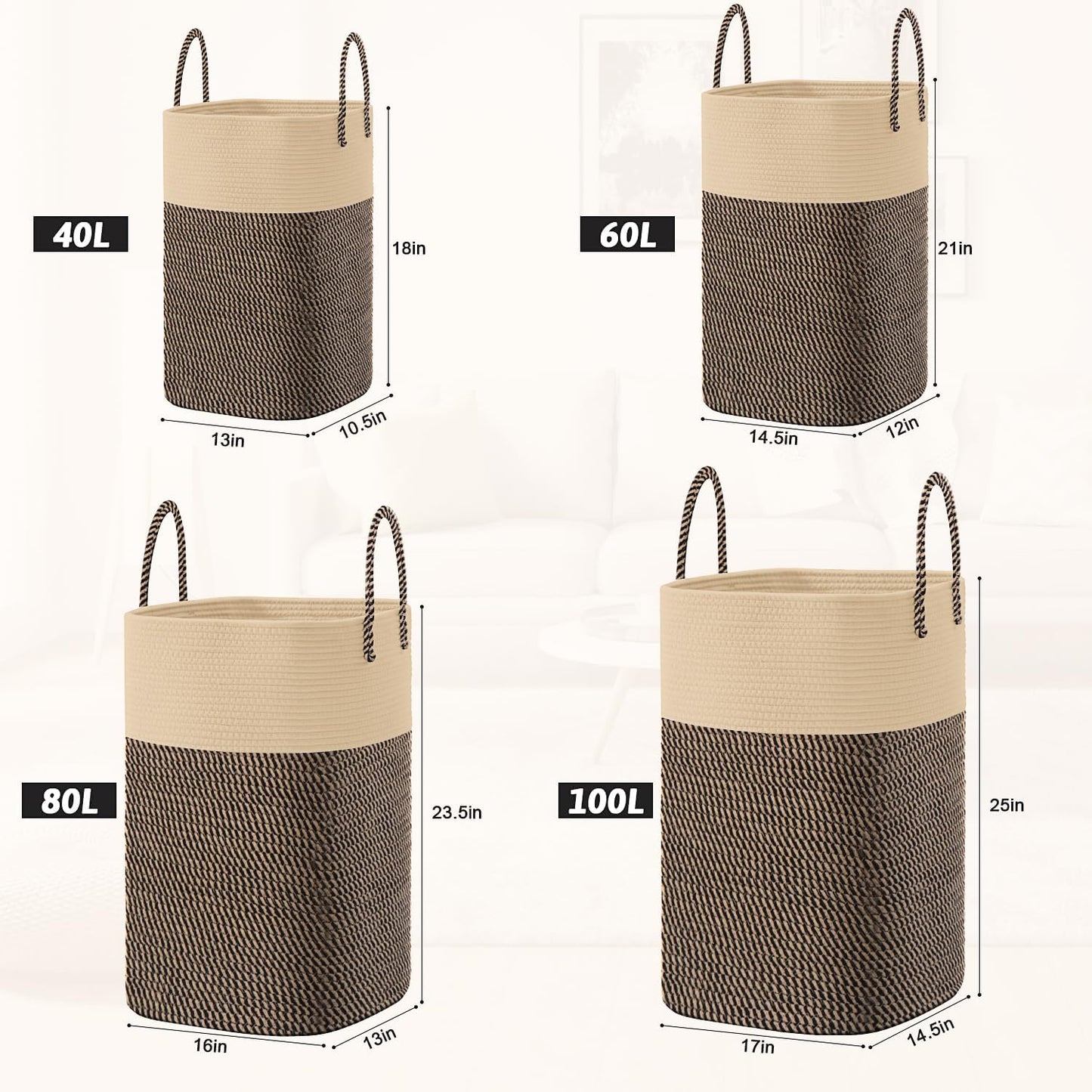 Laundry Basket,Woven Cotton Rope Laundry Hamper,Versatile Storage for Dirty Clothes,Baby Toys,and