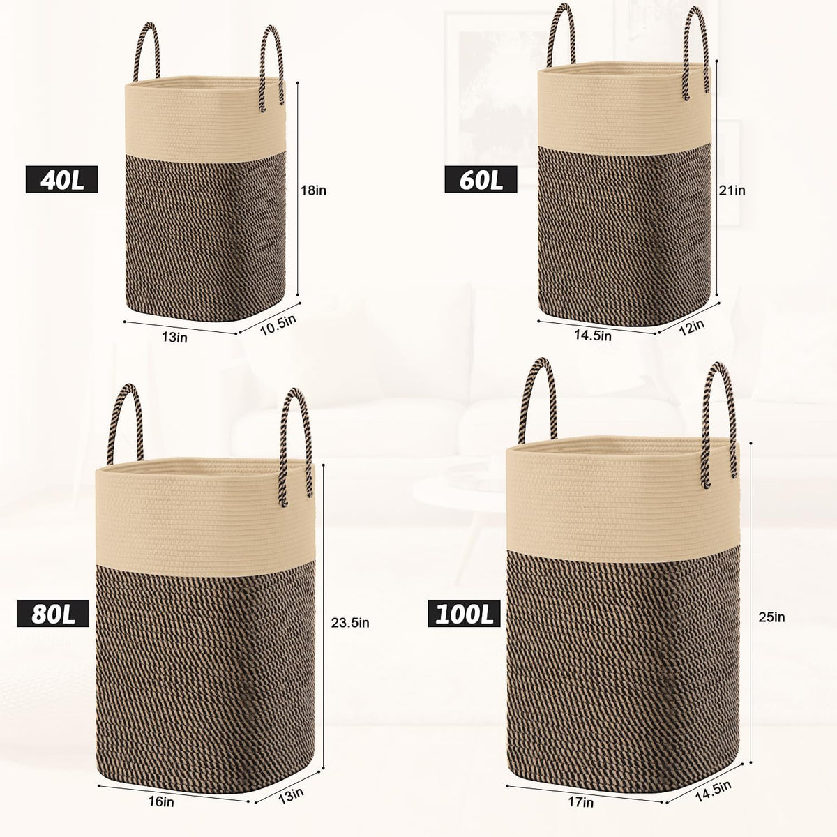 Laundry Basket,Woven Cotton Rope Laundry Hamper,Versatile Storage for Dirty Clothes,Baby Toys,and