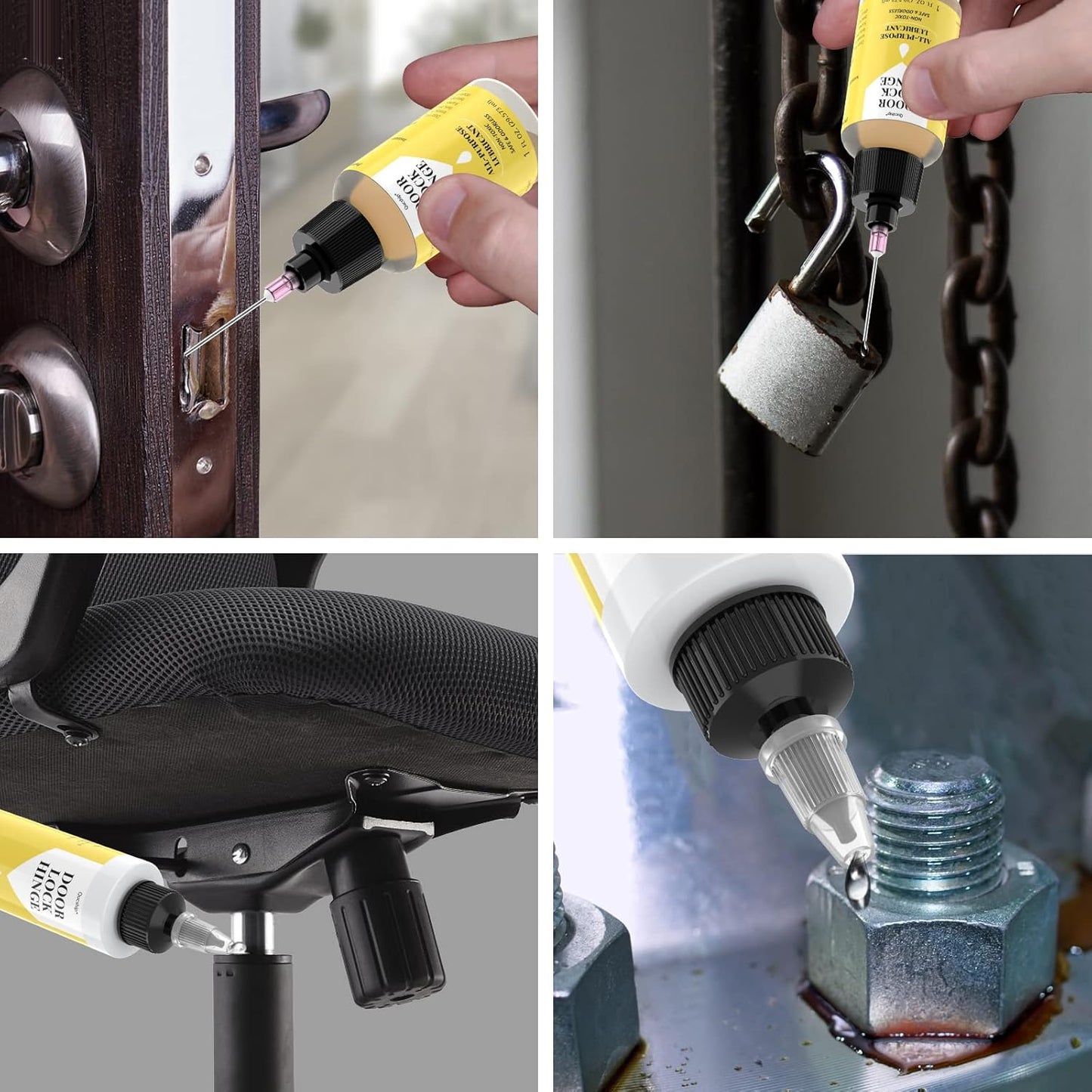 Qucship Upgraded Squeaky Hinge & Lock Lubricant Kit - 4 oz + 1 oz Needle Combo, Long-Lasting for