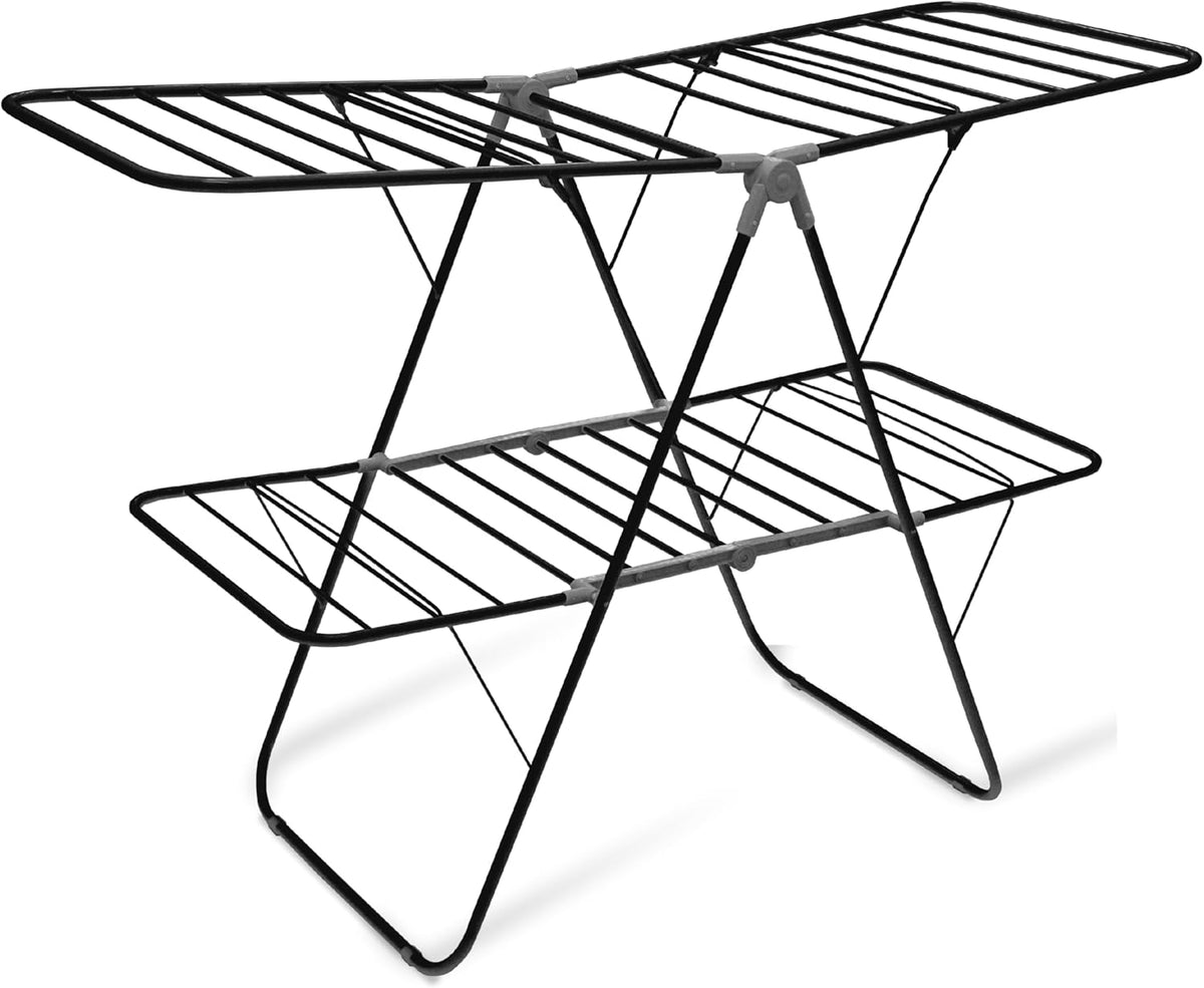 Brookstone 2 Tier Folding Rack – Indoor/Outdoor Collapsible Clothes Dryer Stand Laundry or Shoe
