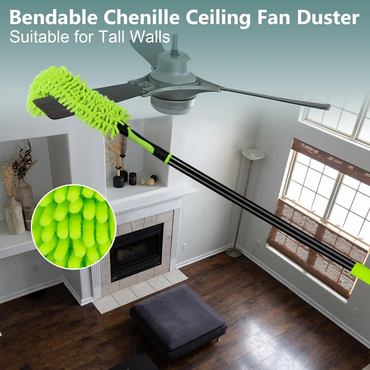15 Foot Dusters for Cleaning, Duster with Extension Pole 7-15ft, Microfiber Feather Duster Used for