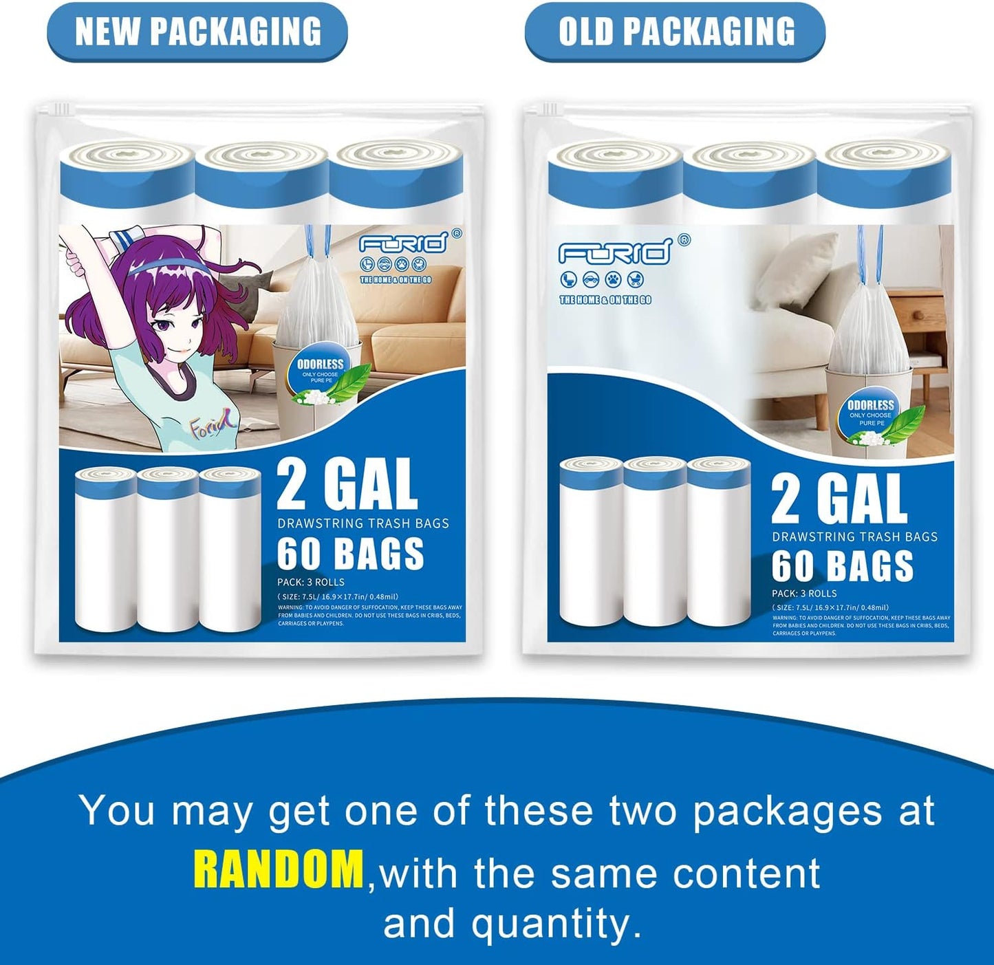 FORID Mini Drawstring Trash Bags - 2 Gallon Small Bathroom Garbage Bags White Plastic Trash Can