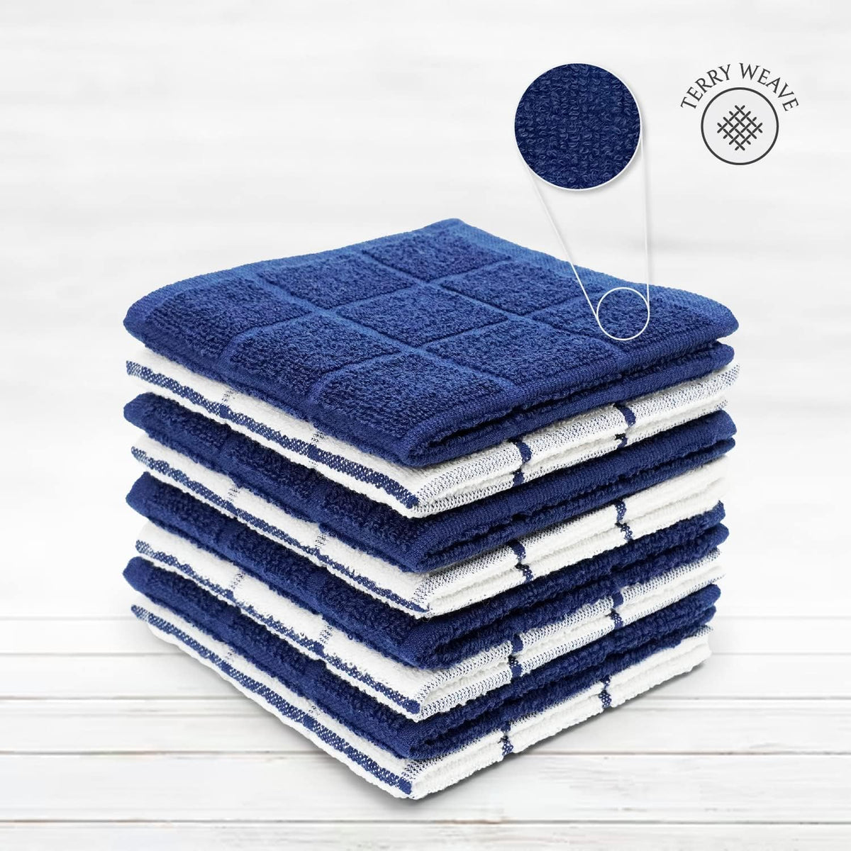 100% Cotton Terry Dish Cloth & Dish Towel, 6 Pack, Super Soft and Absorbent Kitchen Towels, Perfect