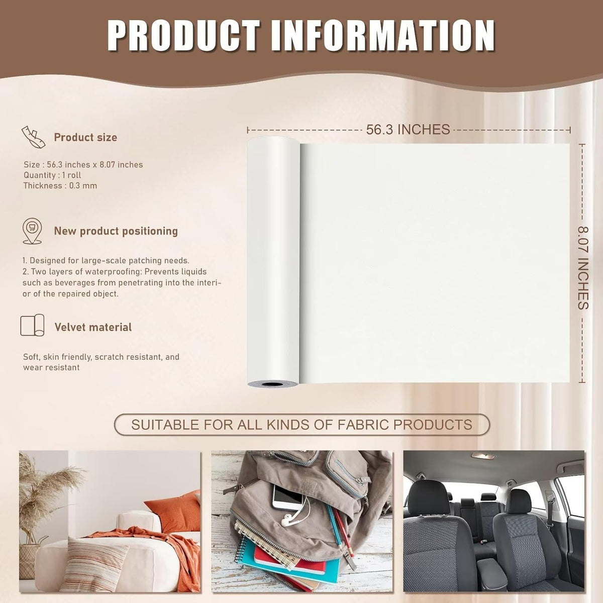 Azobur Couch Patches, Extra-Large Durable Fabric Tape, Ideal for Automotive Upholstery Repair