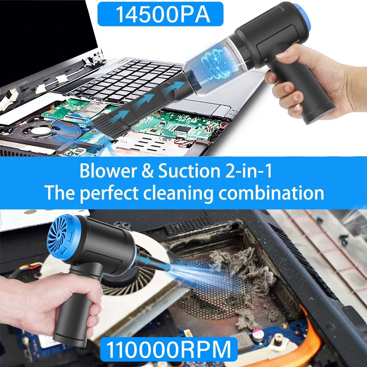 Air Duster - Computer Vacuum Cleaner - for Keyboard Cleaning - Cordless Canned Air - 110000RPM