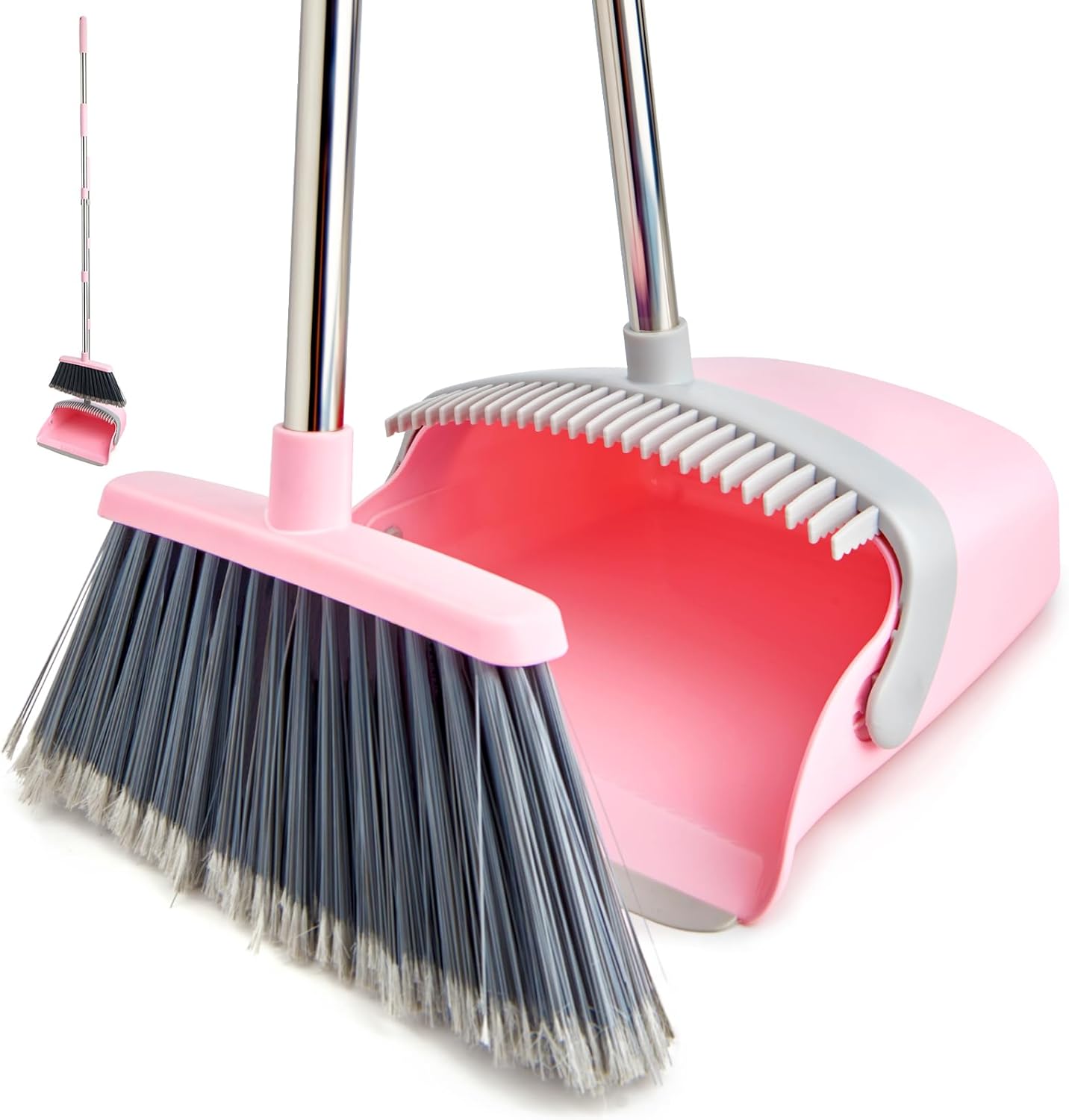 Broom and Dustpan Set, Dustpans with Broom Combo for Home, Heavy Dust Broom and Dustpan Combo, Long