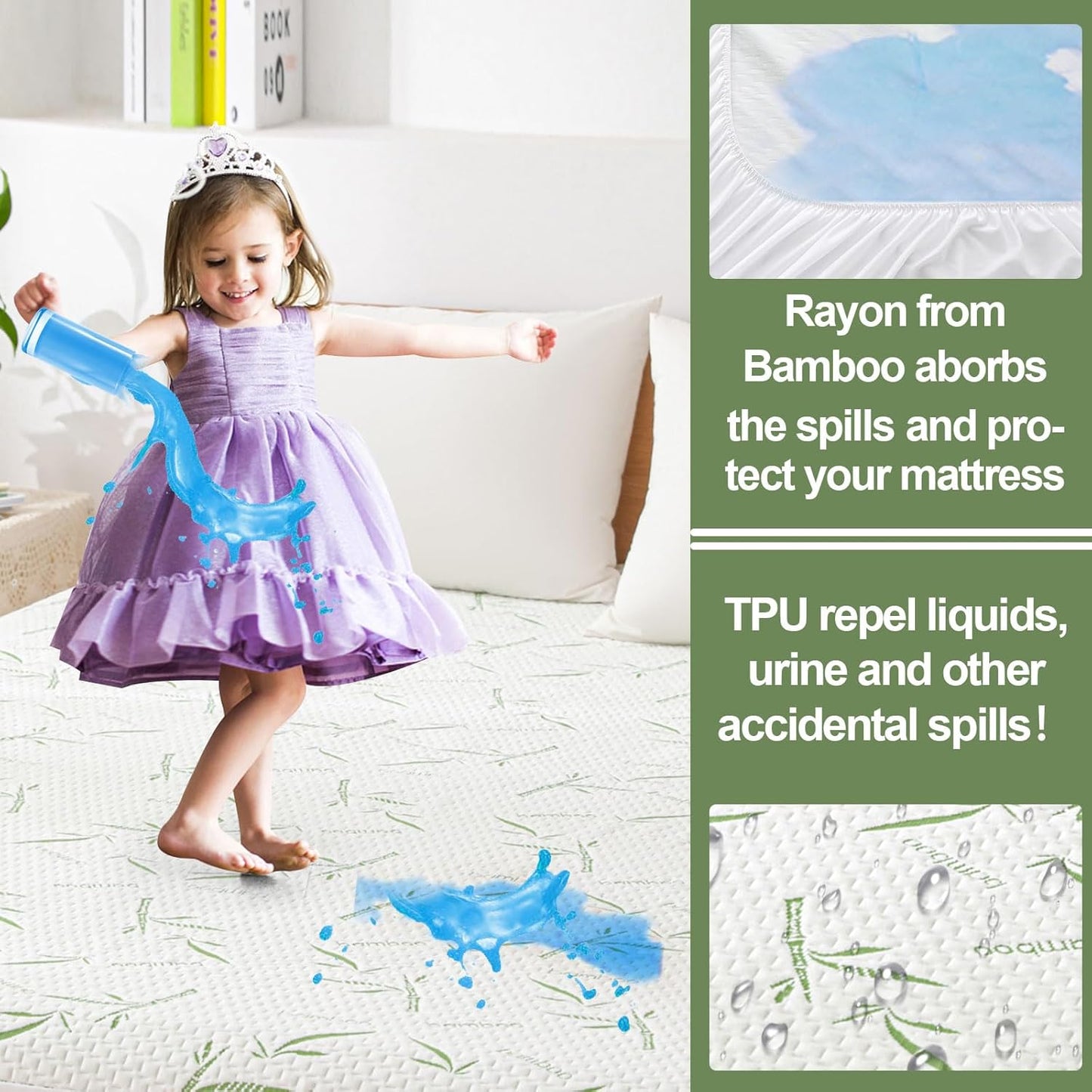 Full Size Mattress Protector Waterproof Mattress Pad Washable Bamboo Rayon Mattress Cover