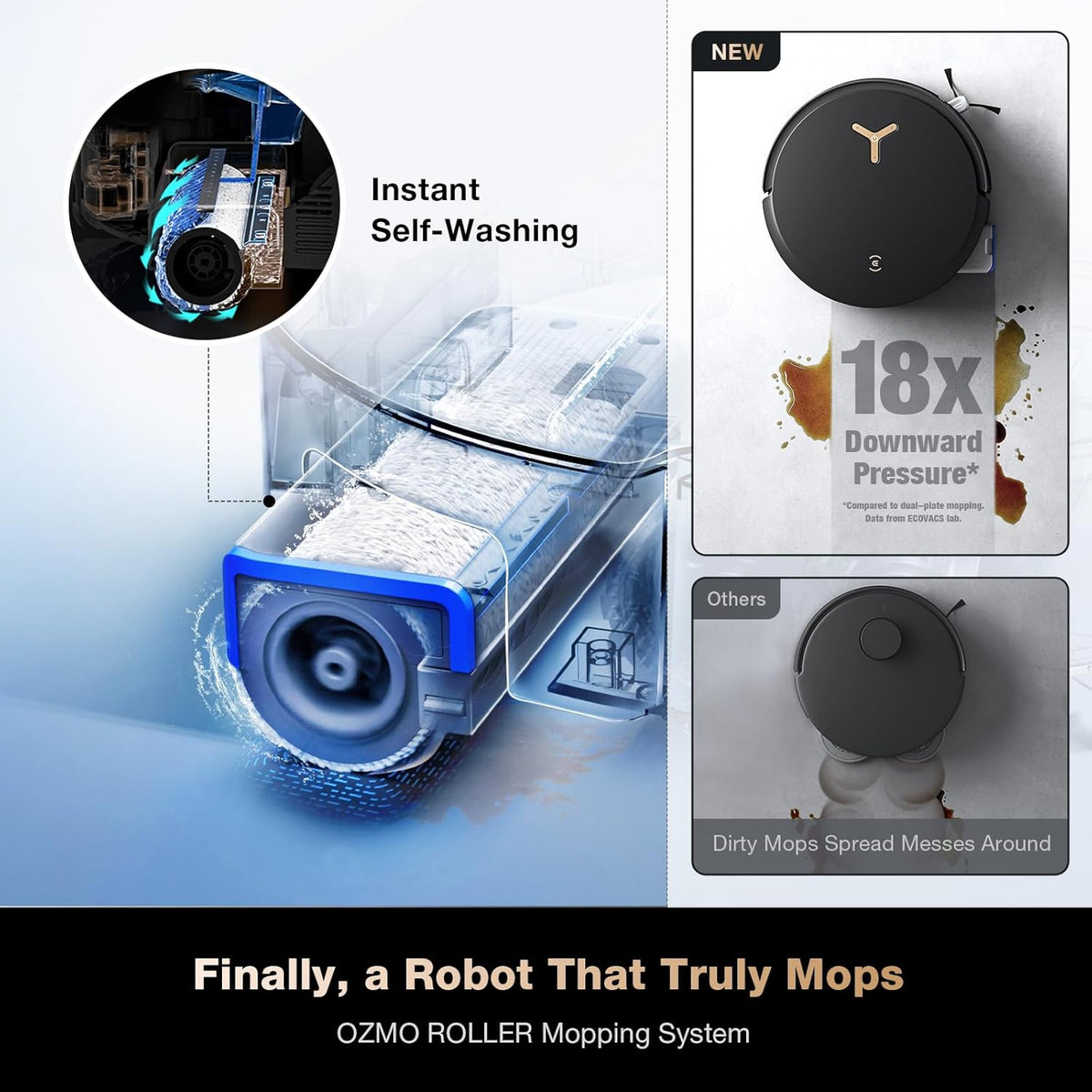 ECOVACS DEEBOT X8 PRO OMNI Robot Vacuum and Mop, 18000Pa, OZMO ROLLER Instant Self-Washing Mopping