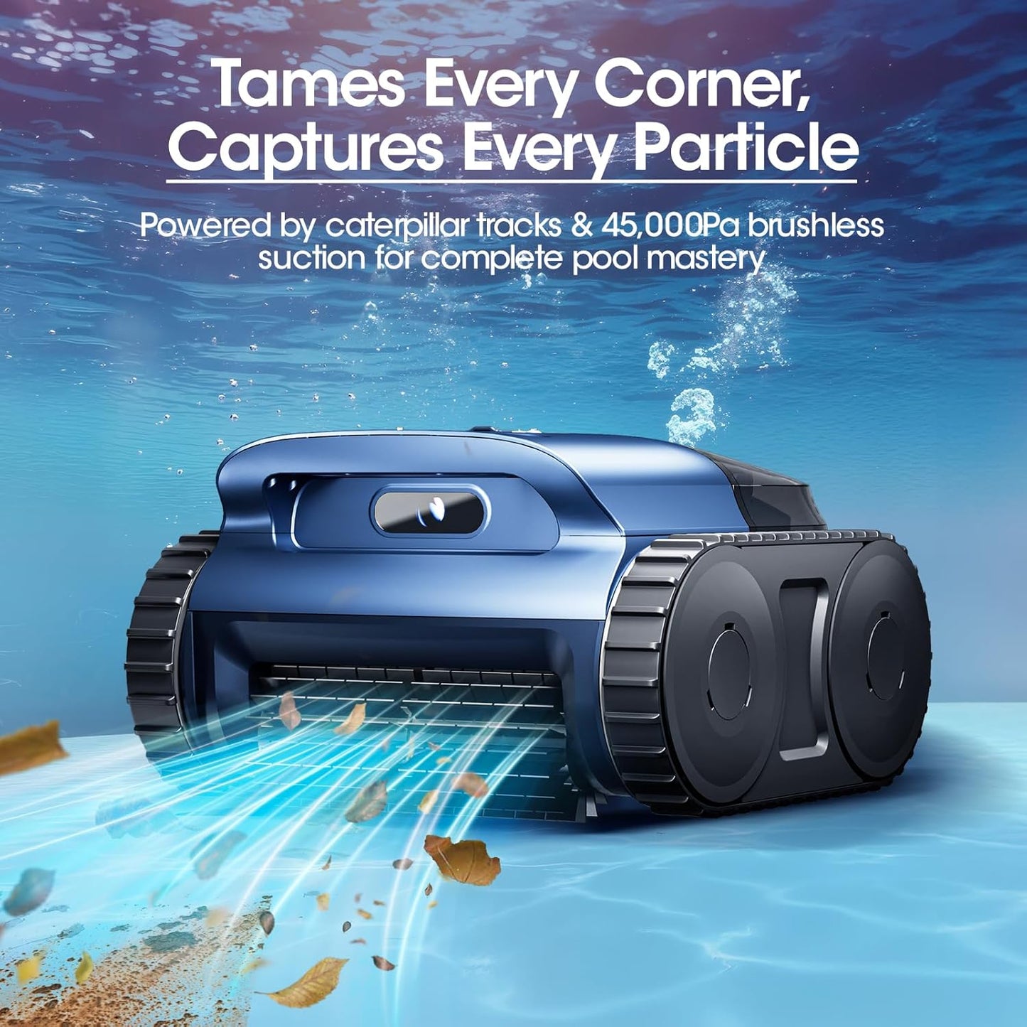 Cordless Robotic Pool Vacuum, Pool Cleaner with Track Drive & Sonar Navigation, 180W Brushless