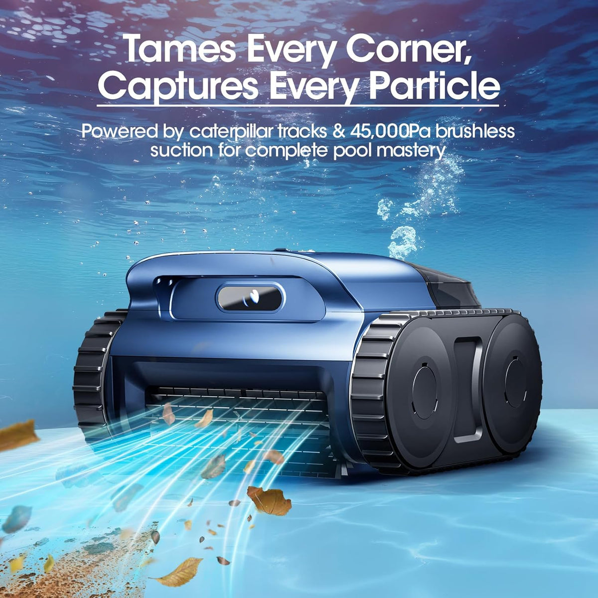 Cordless Robotic Pool Vacuum, Pool Cleaner with Track Drive & Sonar Navigation, 180W Brushless