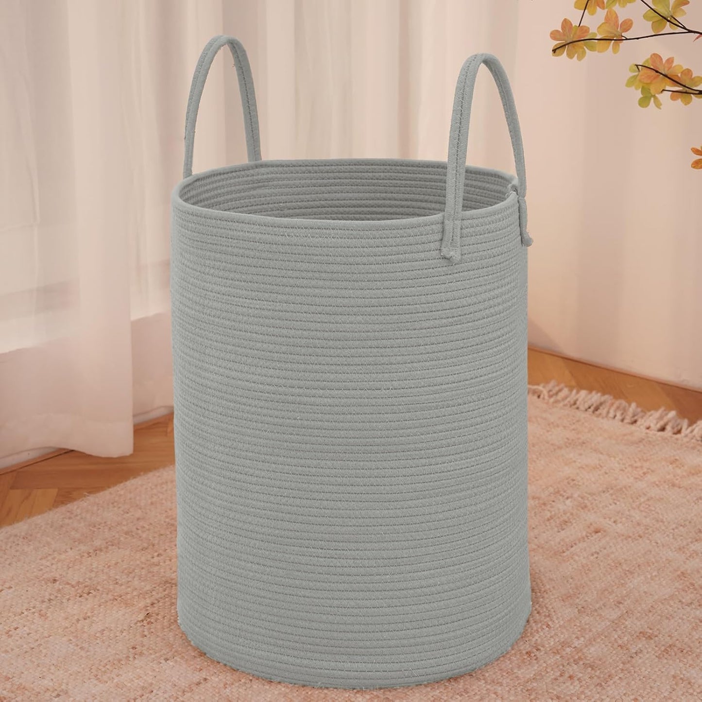 Large Woven Laundry Basket Hamper,80L Cotton Rope Storage Bin for Blankets,Toys and