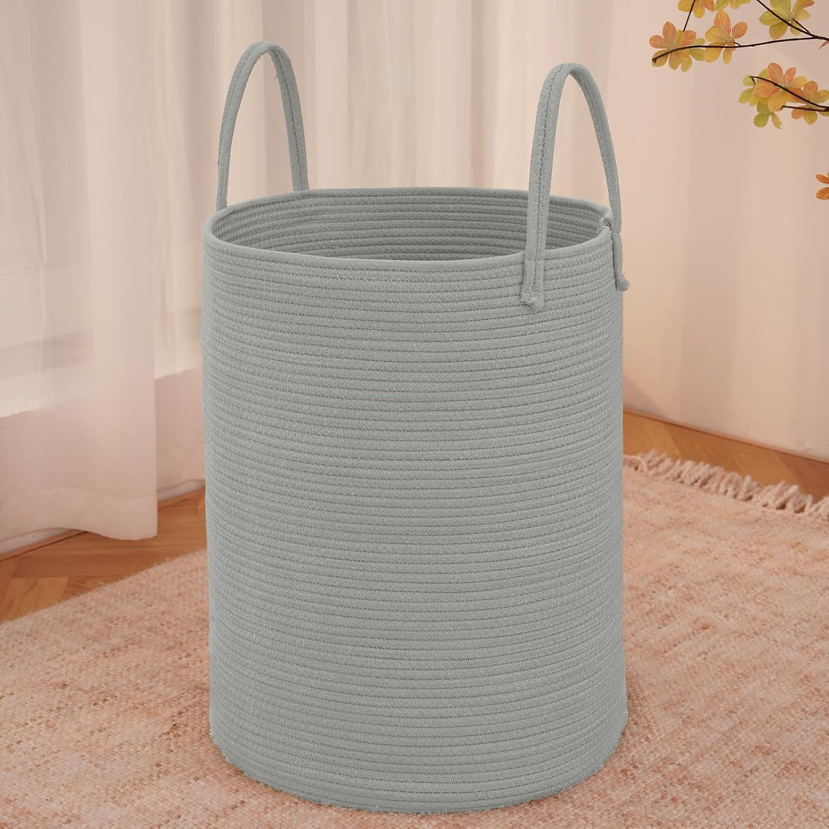 Large Woven Laundry Basket Hamper,60L Cotton Rope Storage Bin for Blankets,Toys and