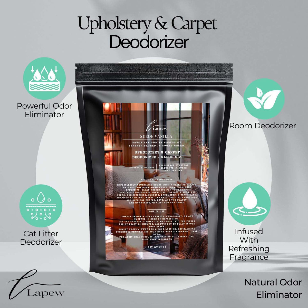 Suede Vanilla Carpet Freshener Powder Refill 36 oz | Powerful Odor Eliminator for Home | Upholstery