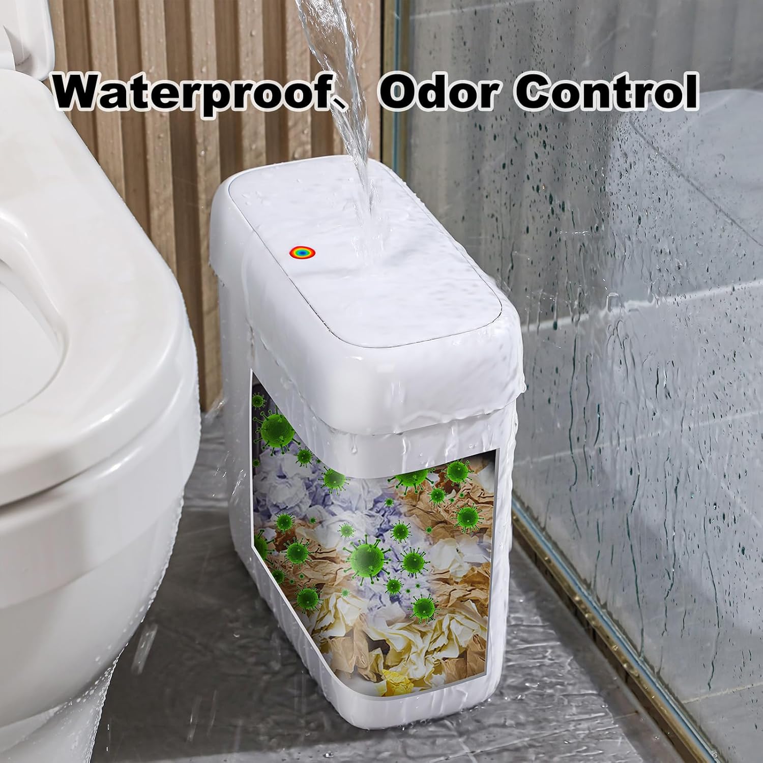 funest Bathroom Small Trash Can with Lid,10L / 2.7 Gallon Slim Garbage Bin Wastebasket with Press