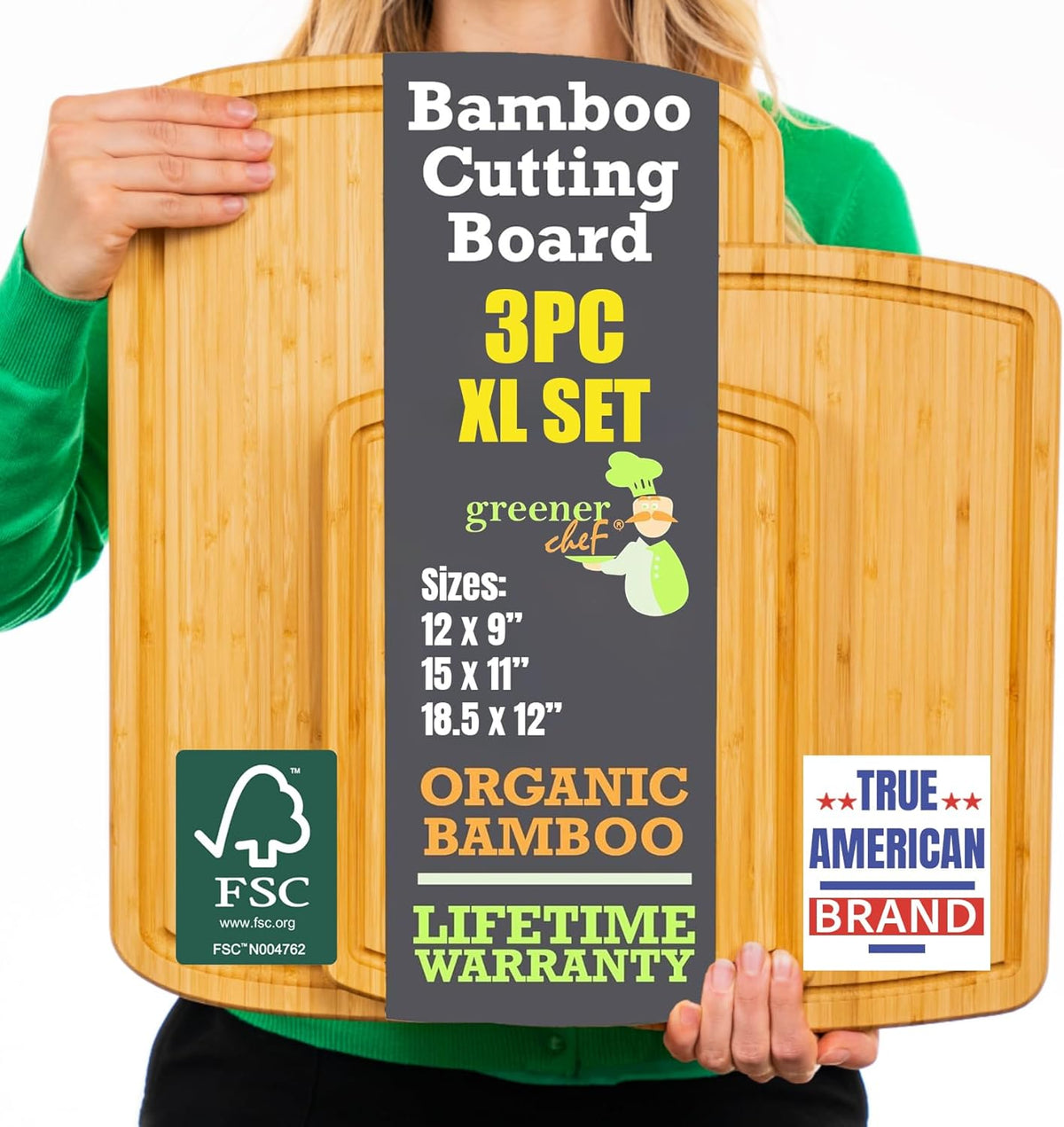 Wood Cutting Boards for Kitchen for Chopping Vegetables, Carving Meat, Slicing Bread and Serving