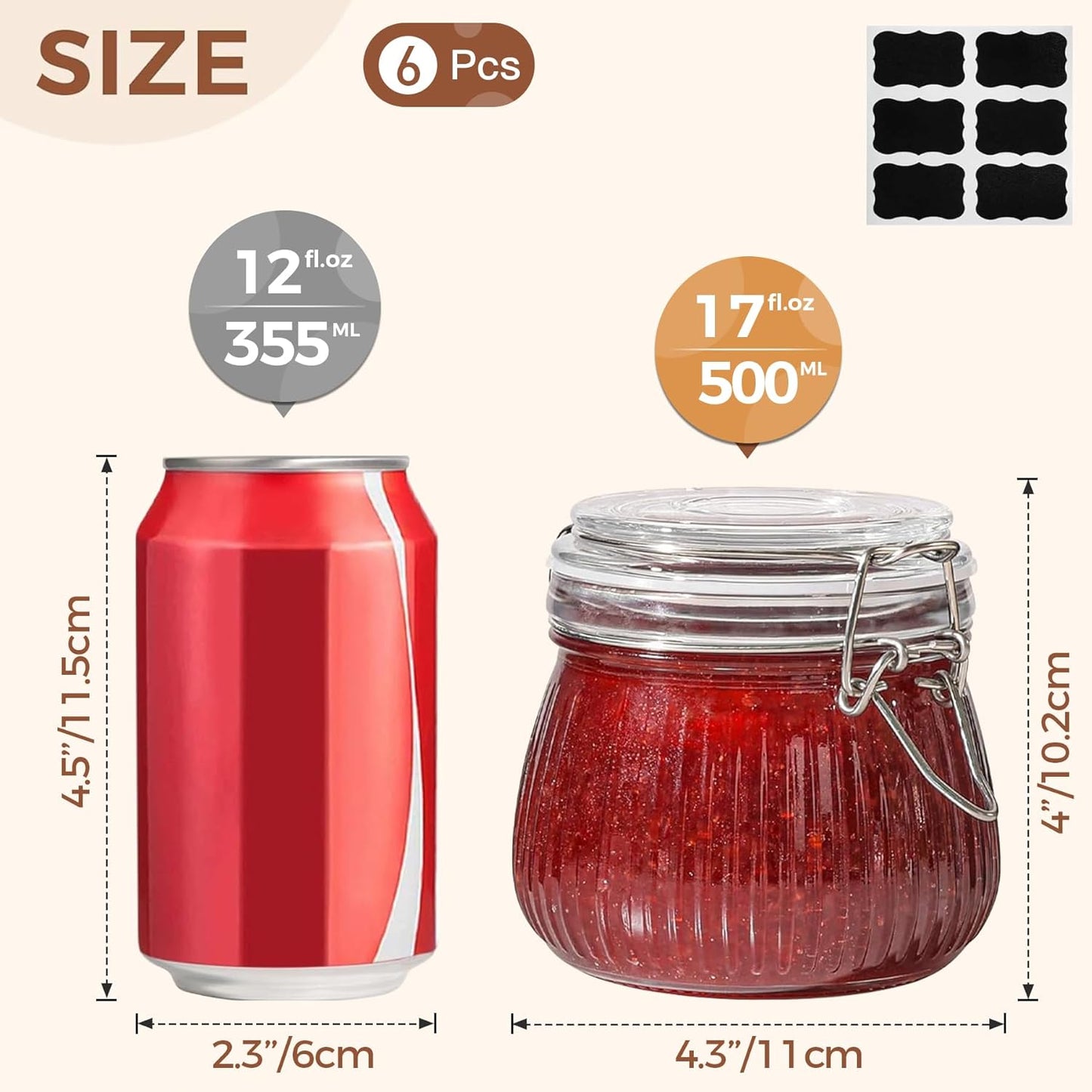 ComSaf Airtight Glass jar with lid 17oz, Glass Storage Containers with Lids, Small Canister, Mason