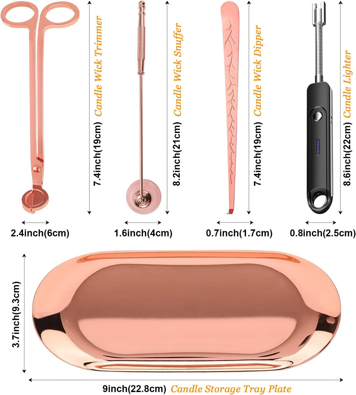 Lsnisni 5Pcs Accessory Set With Rechargeable Electric Lighter, Storage Tray, Wick Trimmer, Snuffer