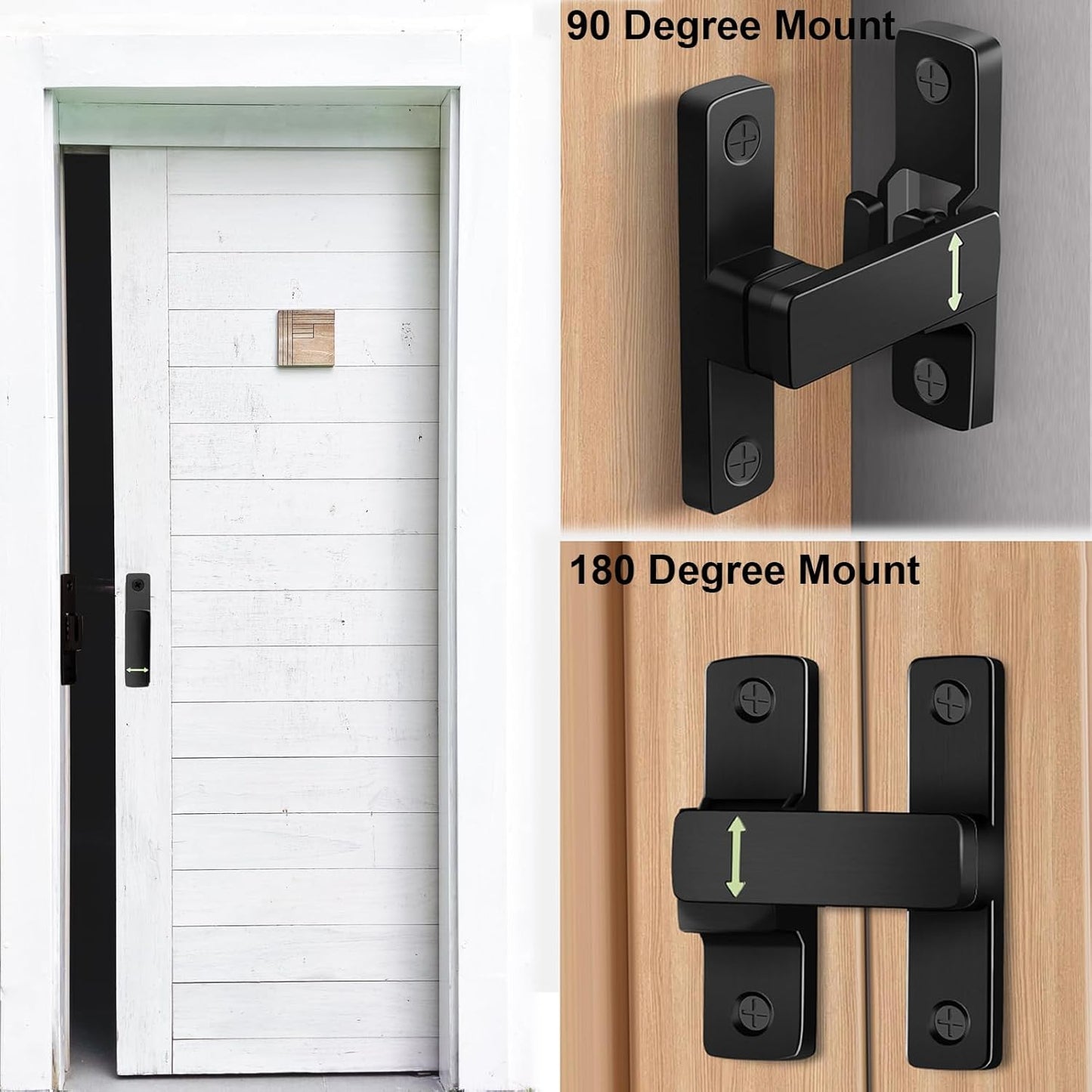 90/180 Degree Barn Door Lock, Small Flip Gate Latches Protect Privacy Sliding Door Latch Lock for