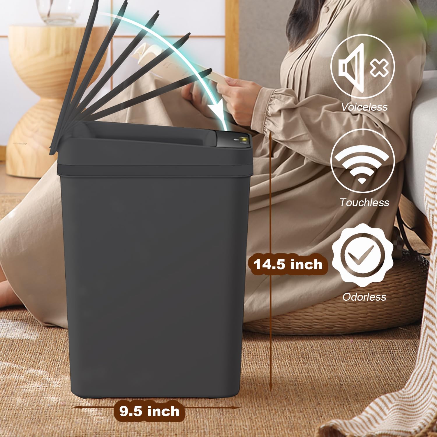 Yatmung 4 Gallons Bathroom Trash Can Automatic Touchless - 15.5 Liters Smart Trash Can Motion