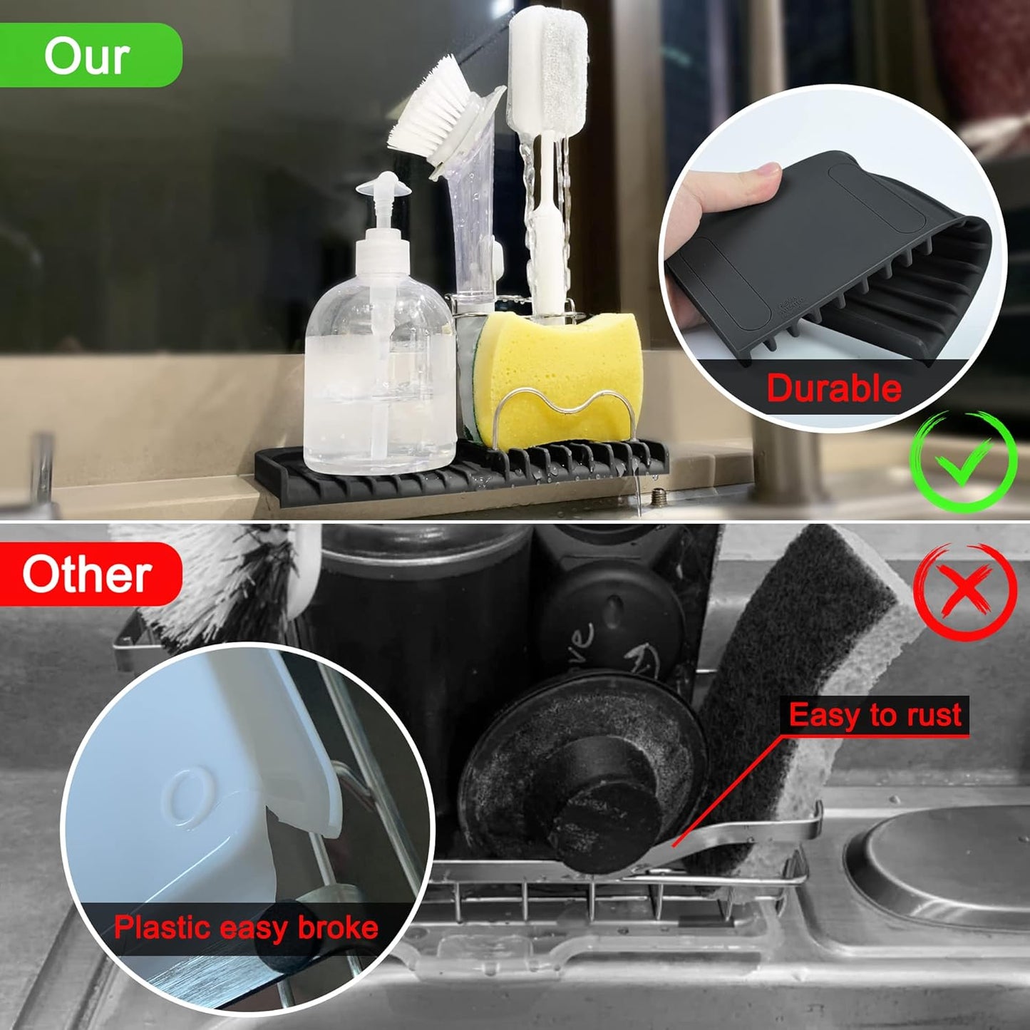 Gosmol Silicone Sponge Holder Rack Dish Soap Holder for Kitchen Counter, Waterproof Sponge Soap