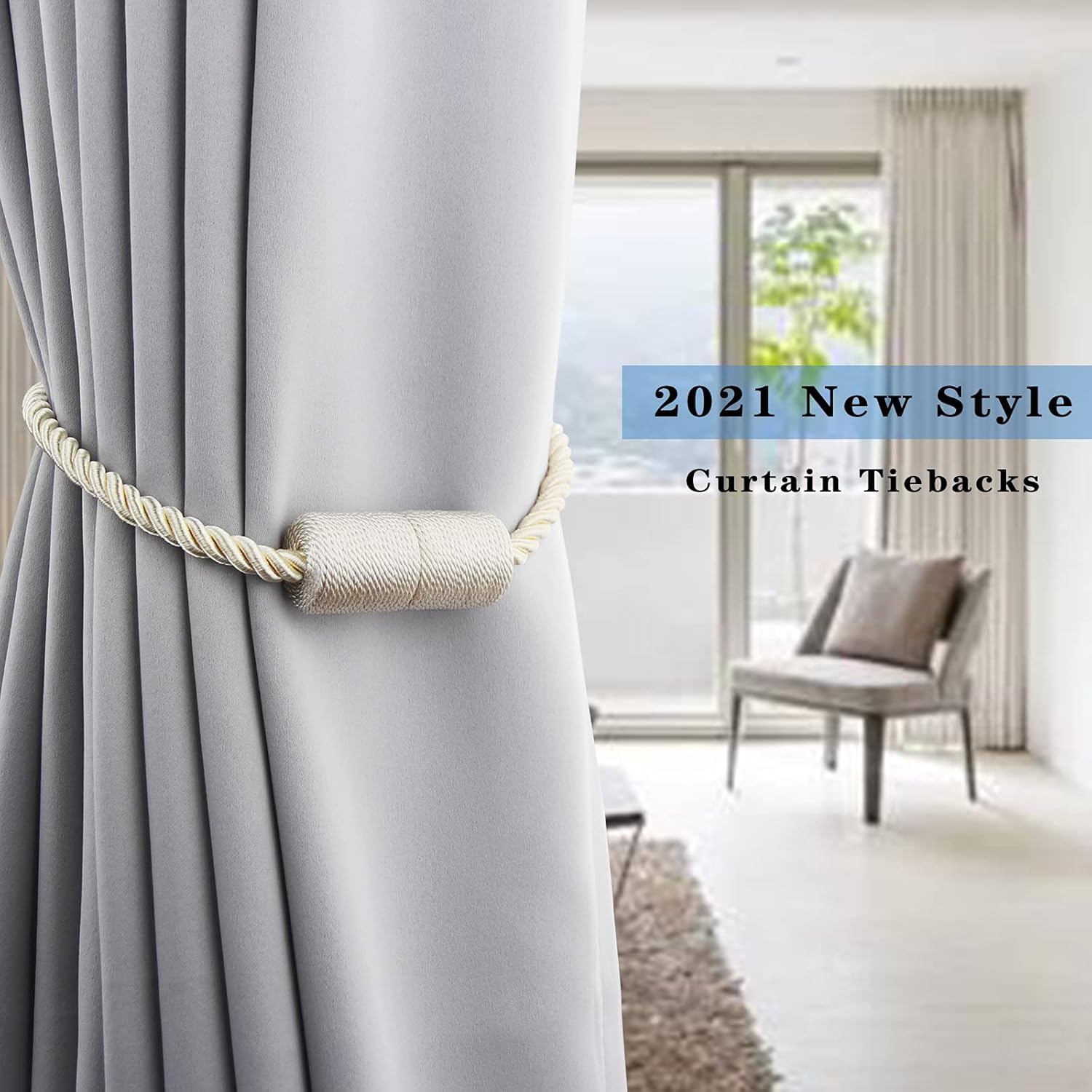 6 Pack Beige Strong Magnetic Curtain Tiebacks Outdoor Elegant Decorative Tie Backs Modern Rope