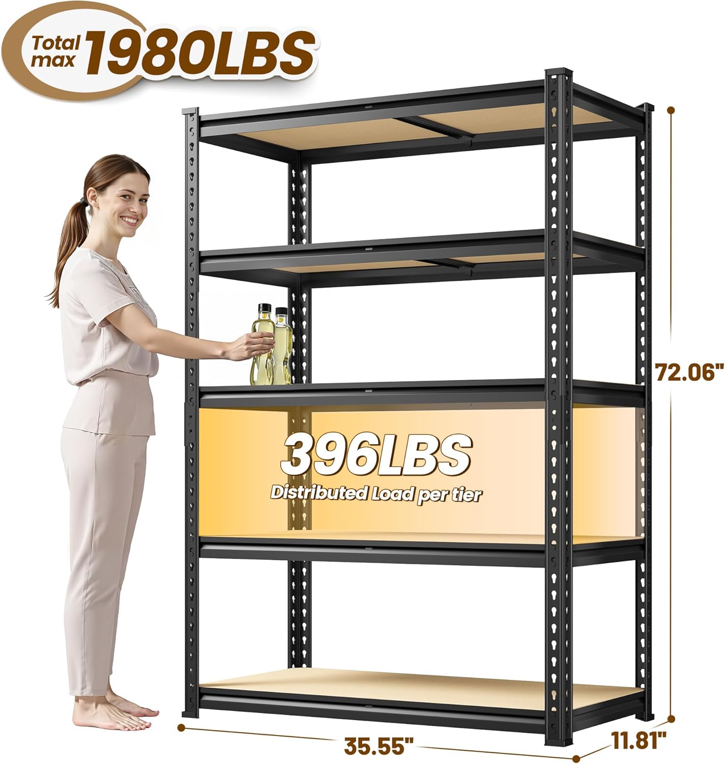 1980LBS Storage Shelves, 5-Tier Adjustable Pantry Shelves, Metal Shelving Unit for Kitchen, Pantry