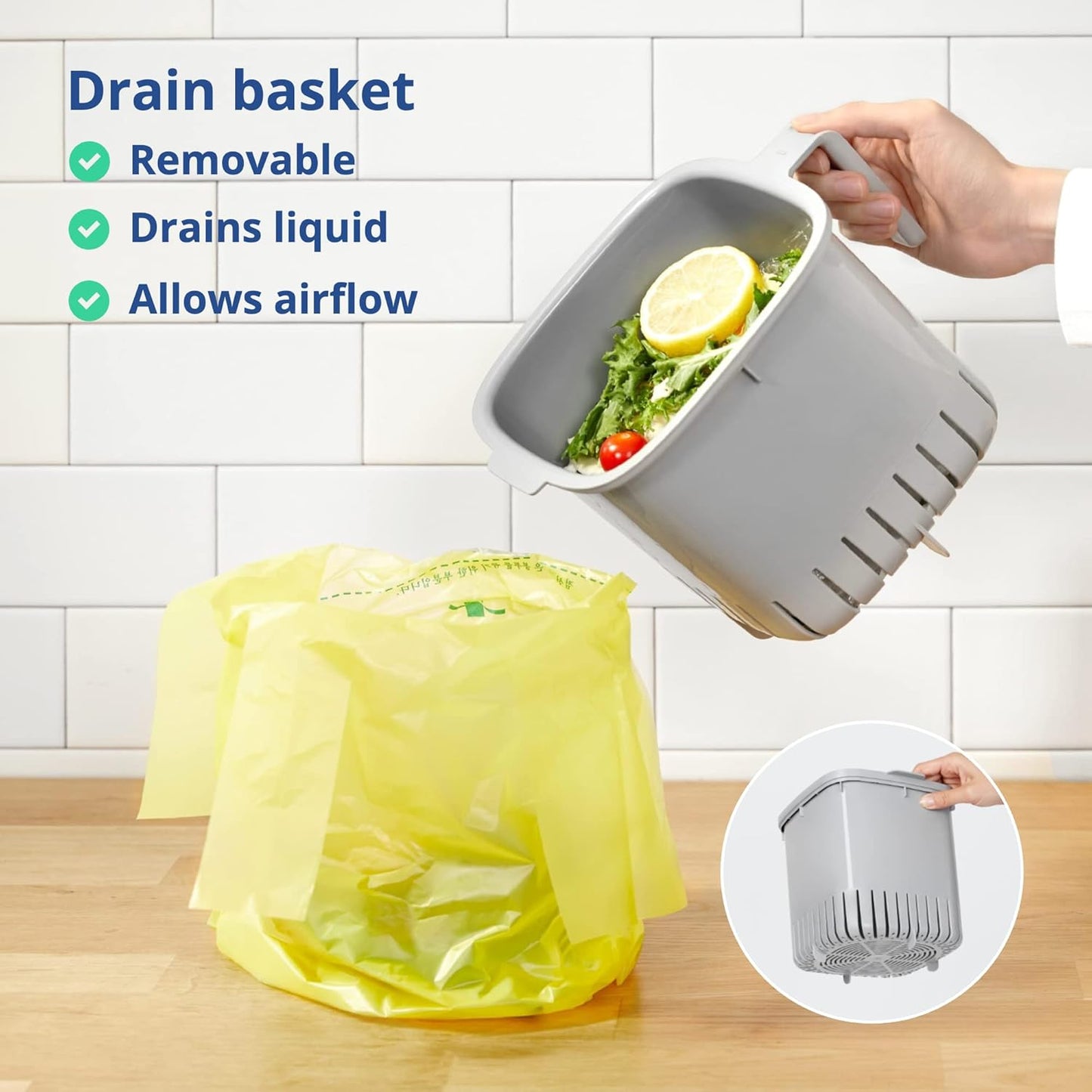 Blue Ginkgo Kitchen Compost Bin [2.6L / 0.69 GAL] – Filter-Free, Odor-Tight Countertop Food Waste