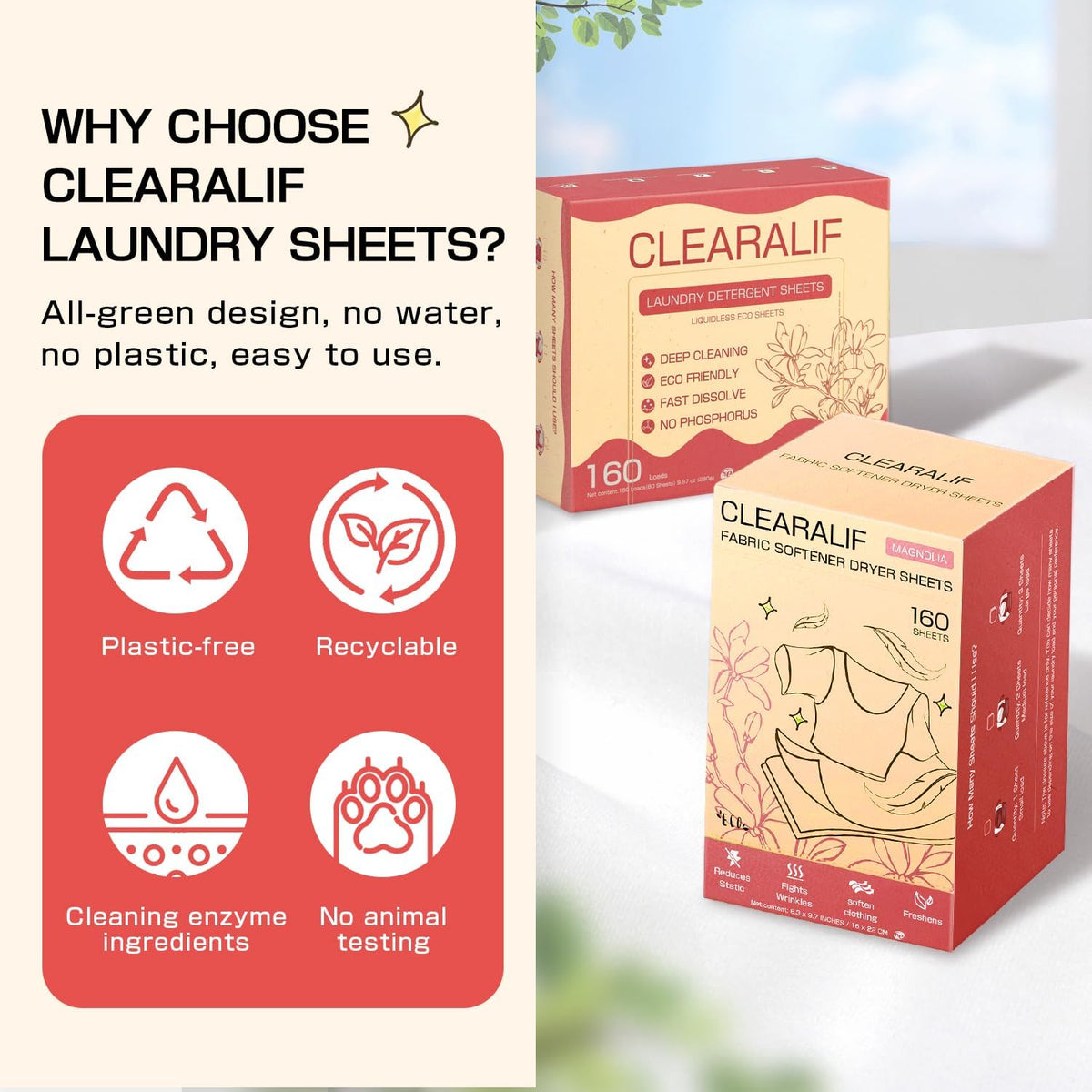 CLEARALIF All in One Laundry Detergent Sheets Kit, Magnolia Scent, 160 Loads Laundry Sheets + 160