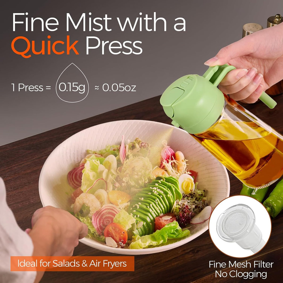 YARRAMATE 16oz/470ml Glass Olive Oil Sprayer for Cooking with Stickers, 2 in 1 Oil Dispenser for