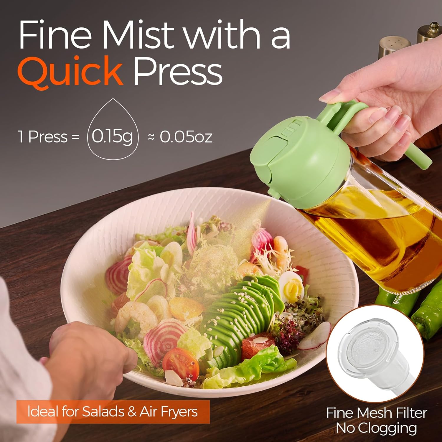 YARRAMATE 16oz/470ml Glass Olive Oil Sprayer for Cooking with Stickers, 2 in 1 Oil Dispenser for