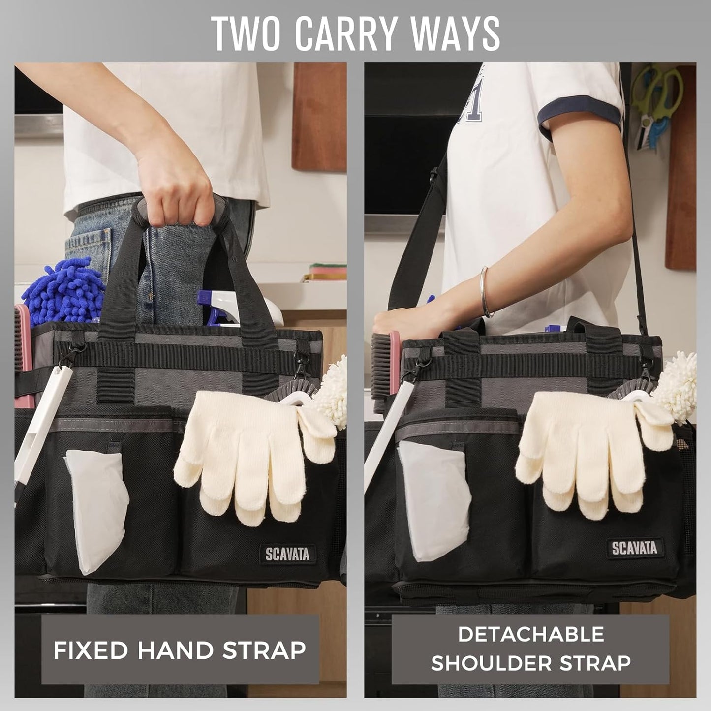 Compact Wearable Cleaning Caddy, Small Cleaning Caddy Supplies Organizer with Handle & Shoulder