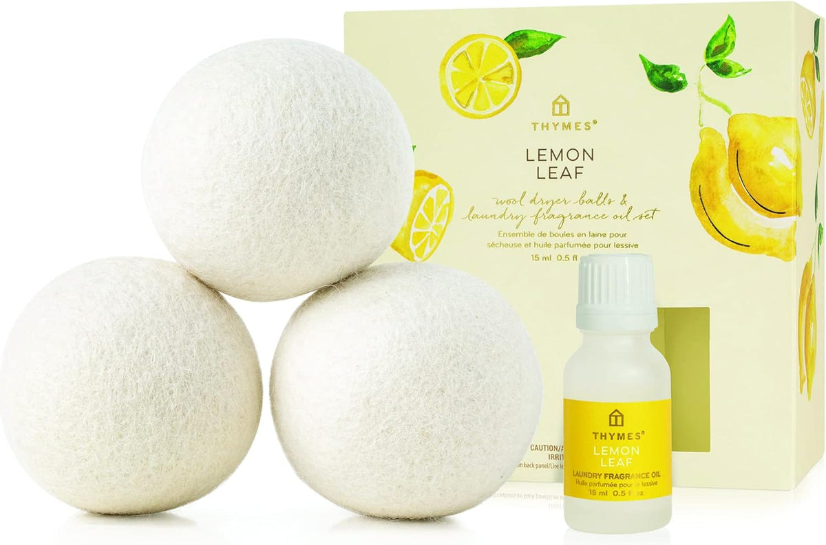 Thymes Wool Dryer Balls Set – Includes 3 Wool Laundry Balls + 1 Scented Laundry Fragrance Oil for