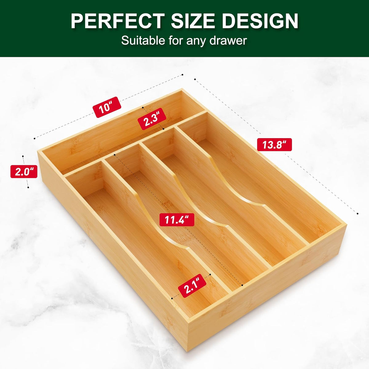 Bellsal Utensil Organizer 10 Inch Silverware Tray for Drawer Utensil Holder Cutlery Organizer