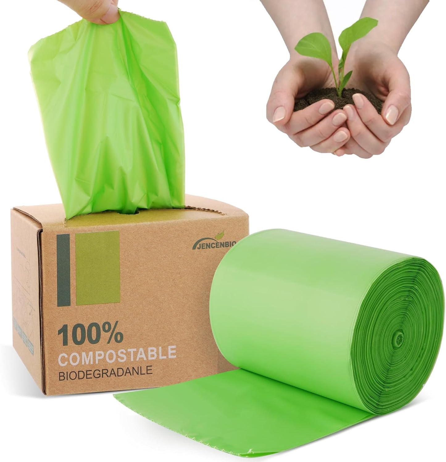 Compostable Trash Bags, 2.6 Gallon, 100 Count, 100% Compost Waste Bags for Kitchen Bathroom Office