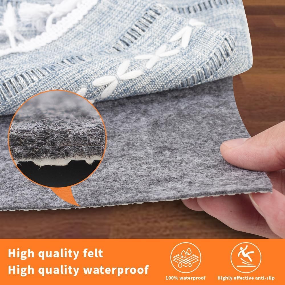 Non-Slip Rug Pads 2 x 8 ft, 100% Waterproof Extra Large Area Rugs Non Skid Rug Pad for All Floors