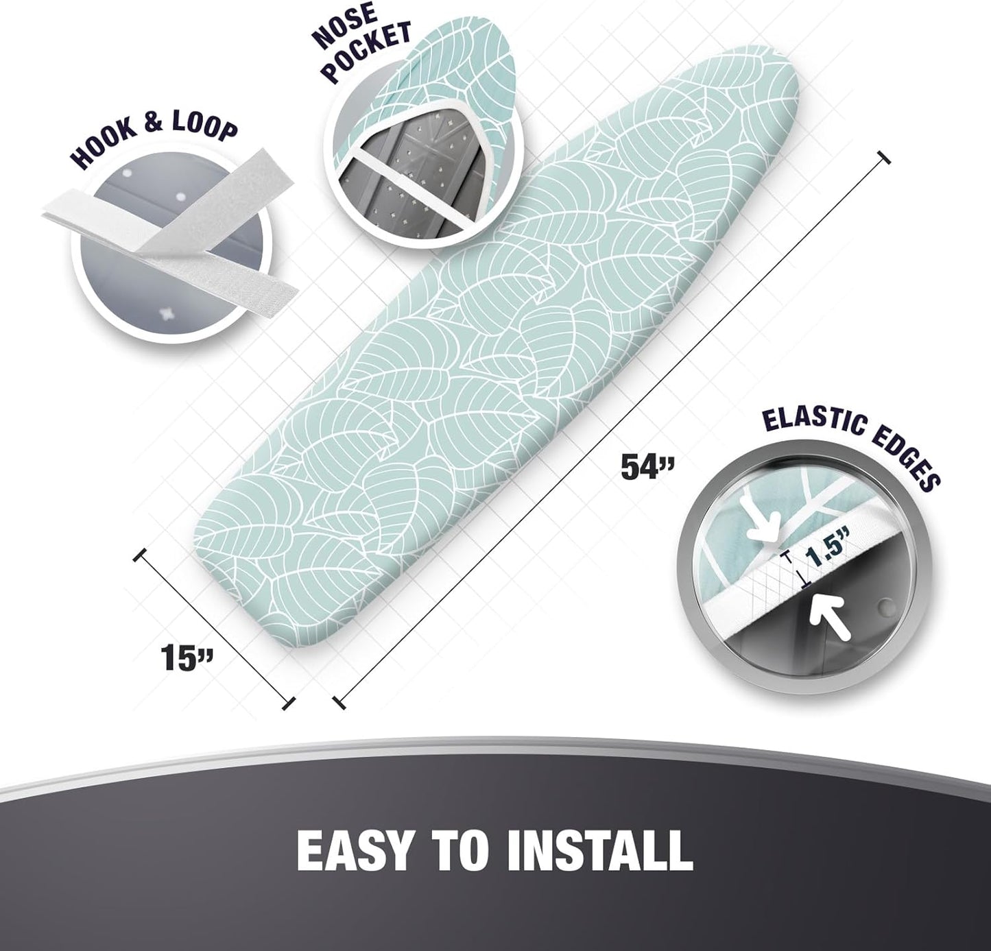 Extra Thick Ironing Board Covers with Pad Standard Size 15x54, Heat Reflective Full Scorch