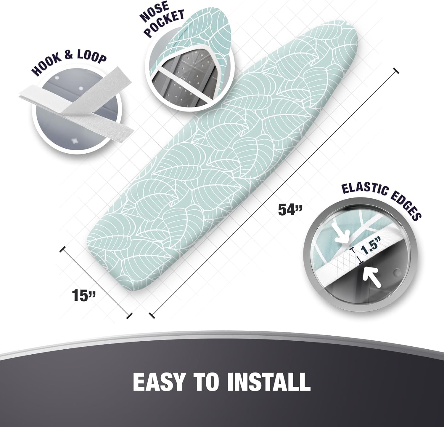 Extra Thick Ironing Board Covers with Pad Standard Size 15x54, Heat Reflective Full Scorch