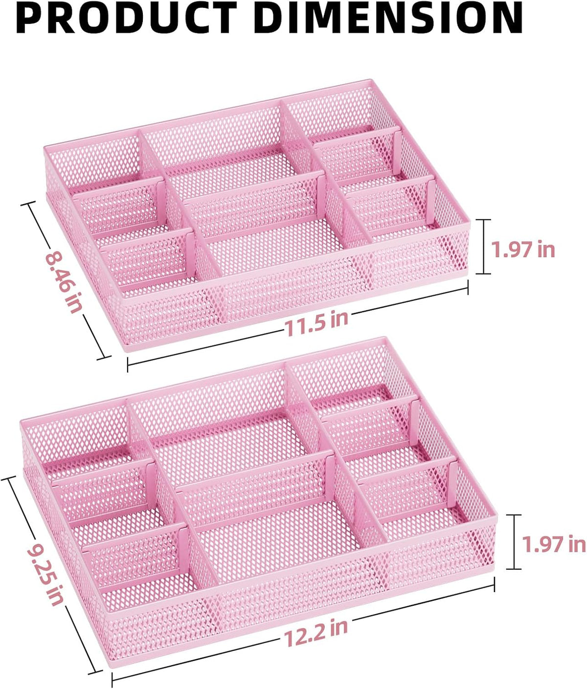 Marbrasse 2 Pack Desk Drawer Organizer, Mesh Drawer Organizer Tray with 8 Adjustable Compartments