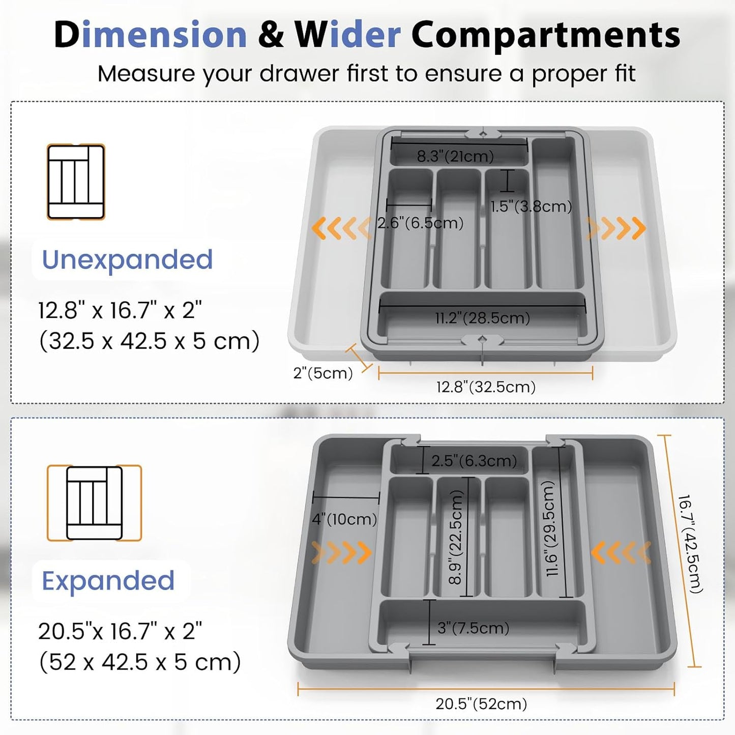 Caperci Large Silverware Organizer for Kitchen Drawer & Utensils - Expandable Drawer Organizer for